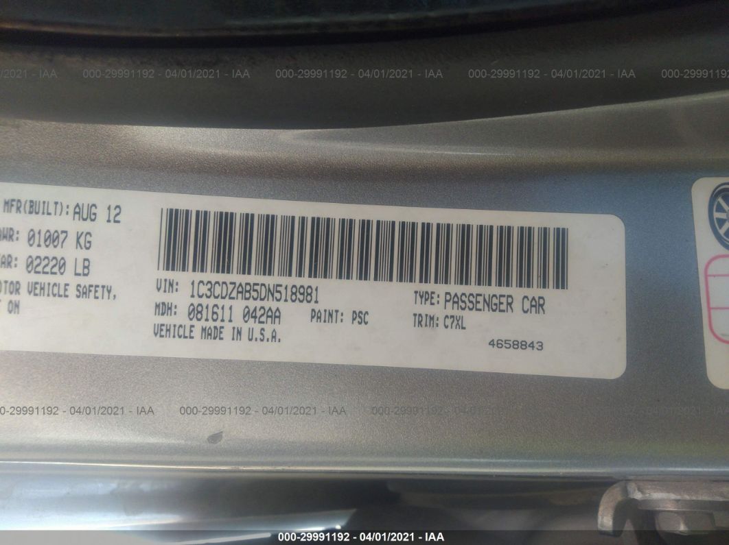 2013 Dodge Avenger Se Silver vin: 1C3CDZAB5DN518981