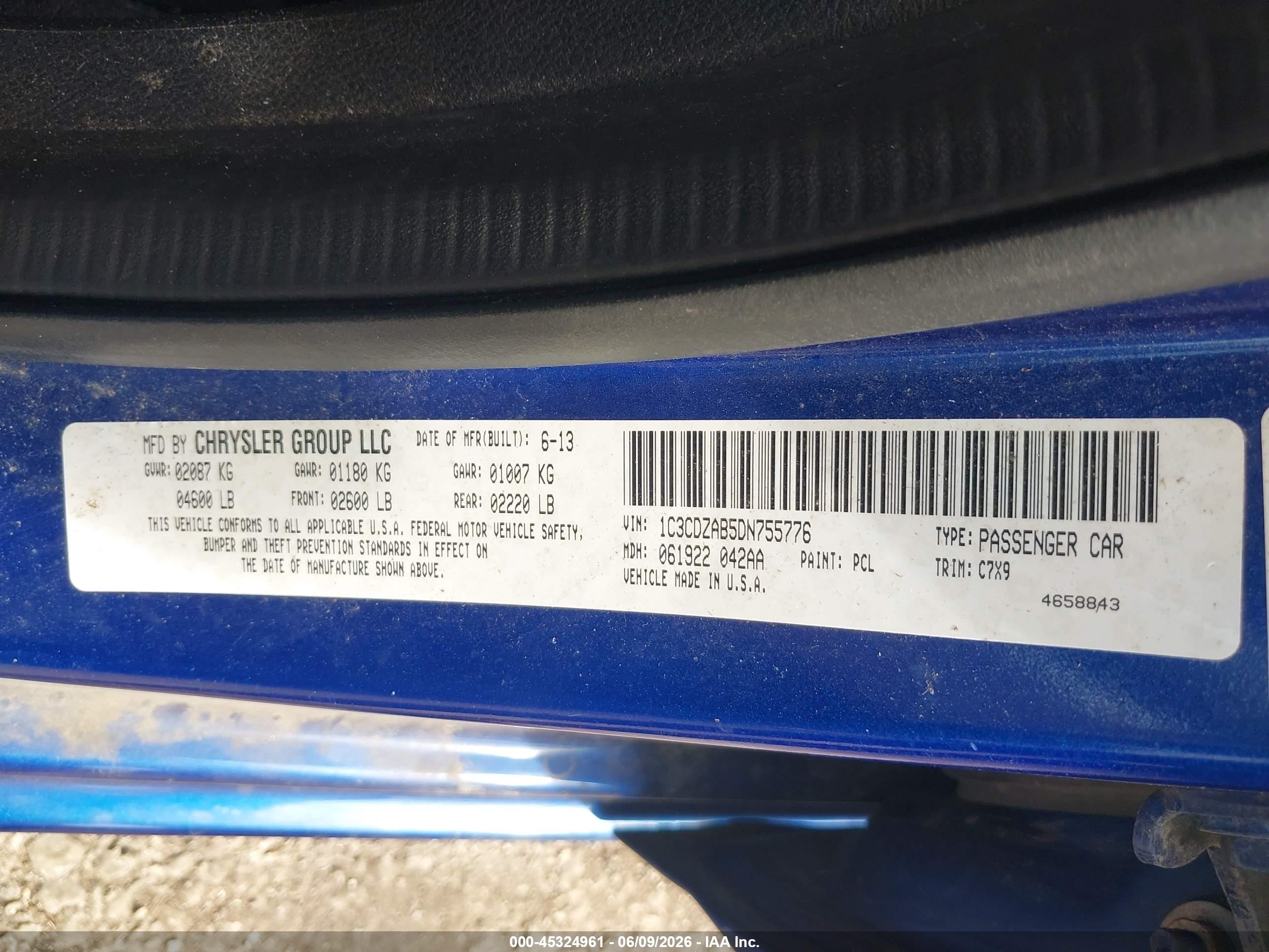 2013 Dodge Avenger Se Blue vin: 1C3CDZAB5DN755776