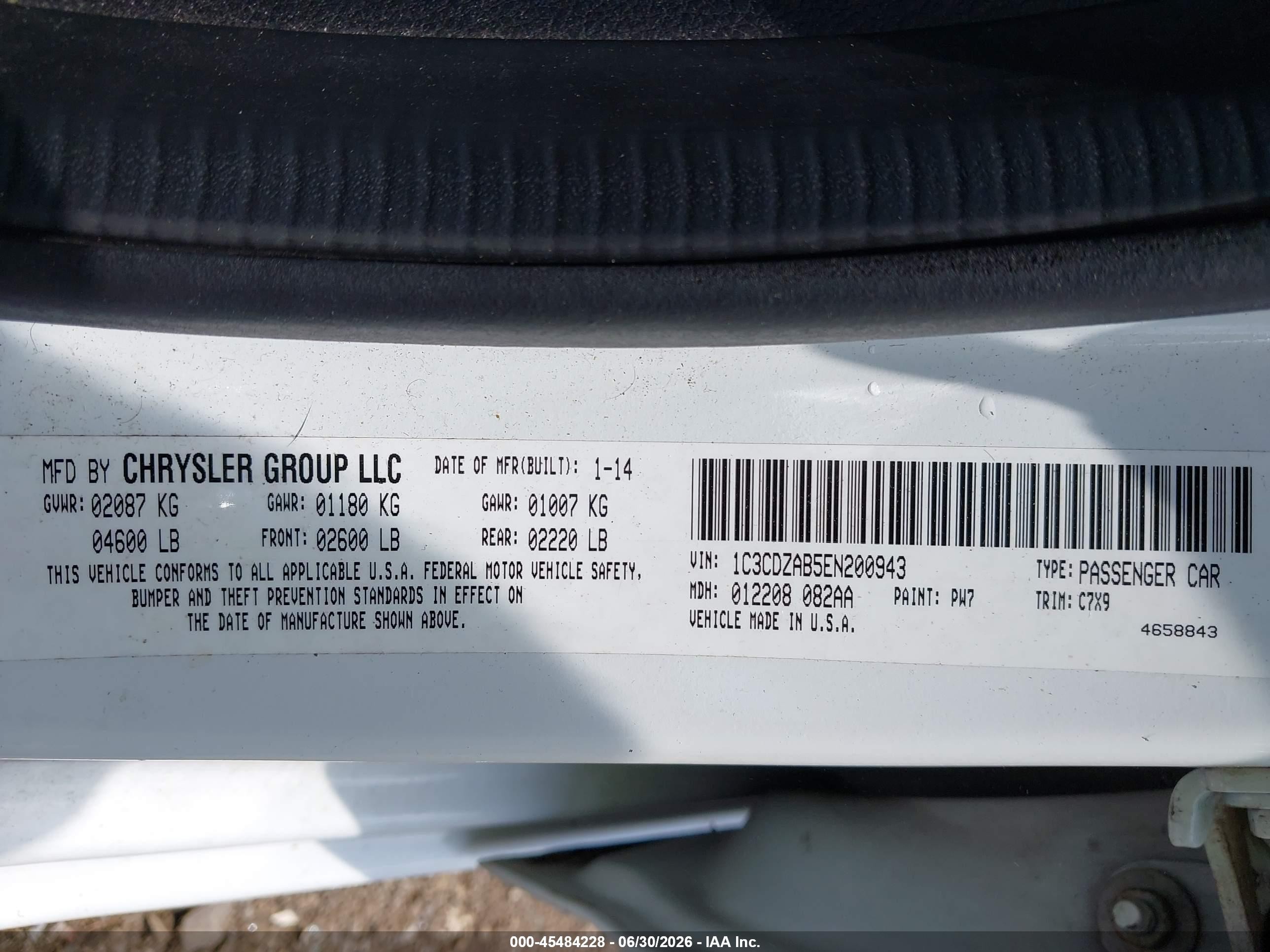 2014 Dodge Avenger Se White vin: 1C3CDZAB5EN200943