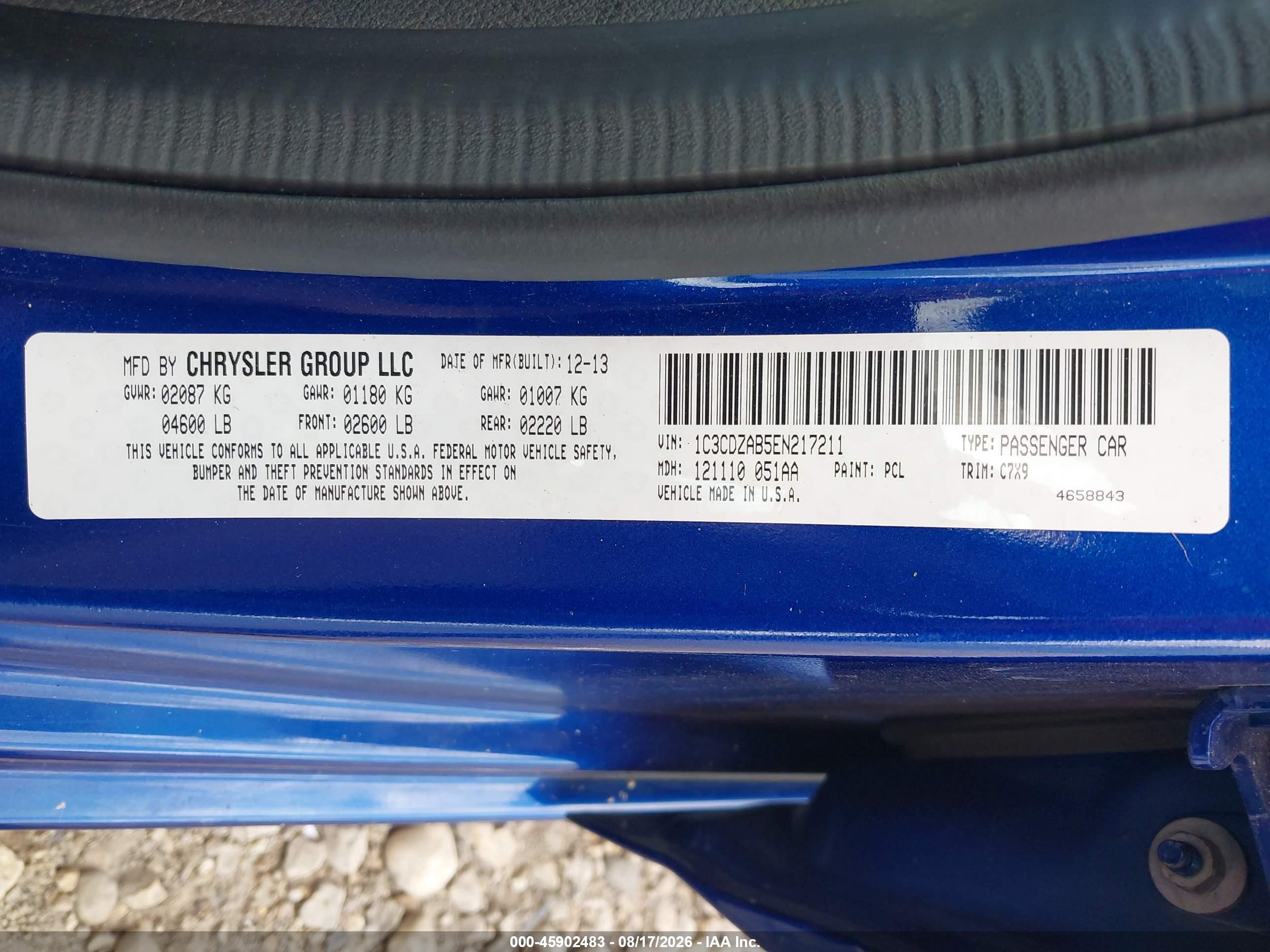 2014 Dodge Avenger Se Blue vin: 1C3CDZAB5EN217211
