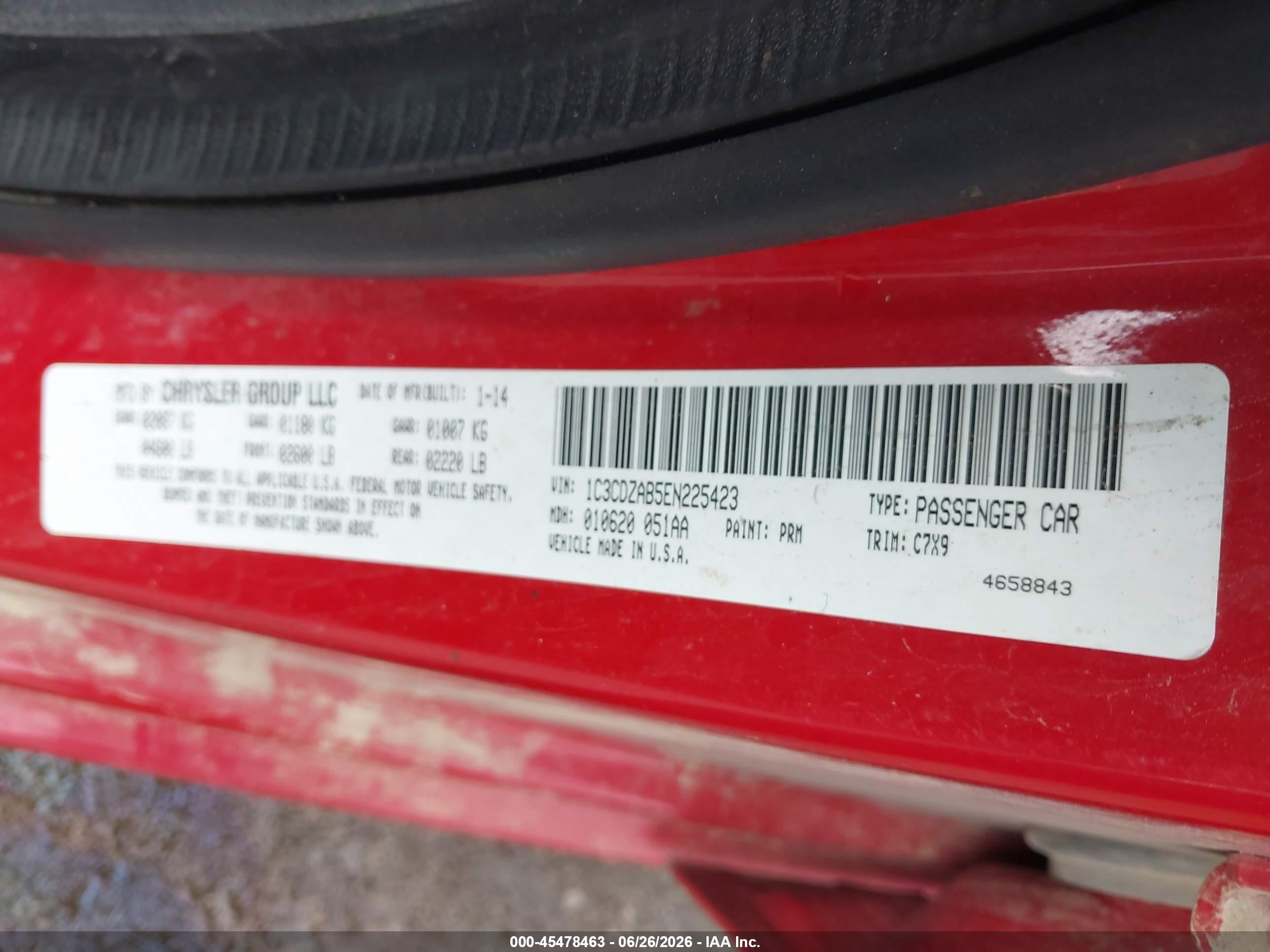 2014 Dodge Avenger Se Red vin: 1C3CDZAB5EN225423