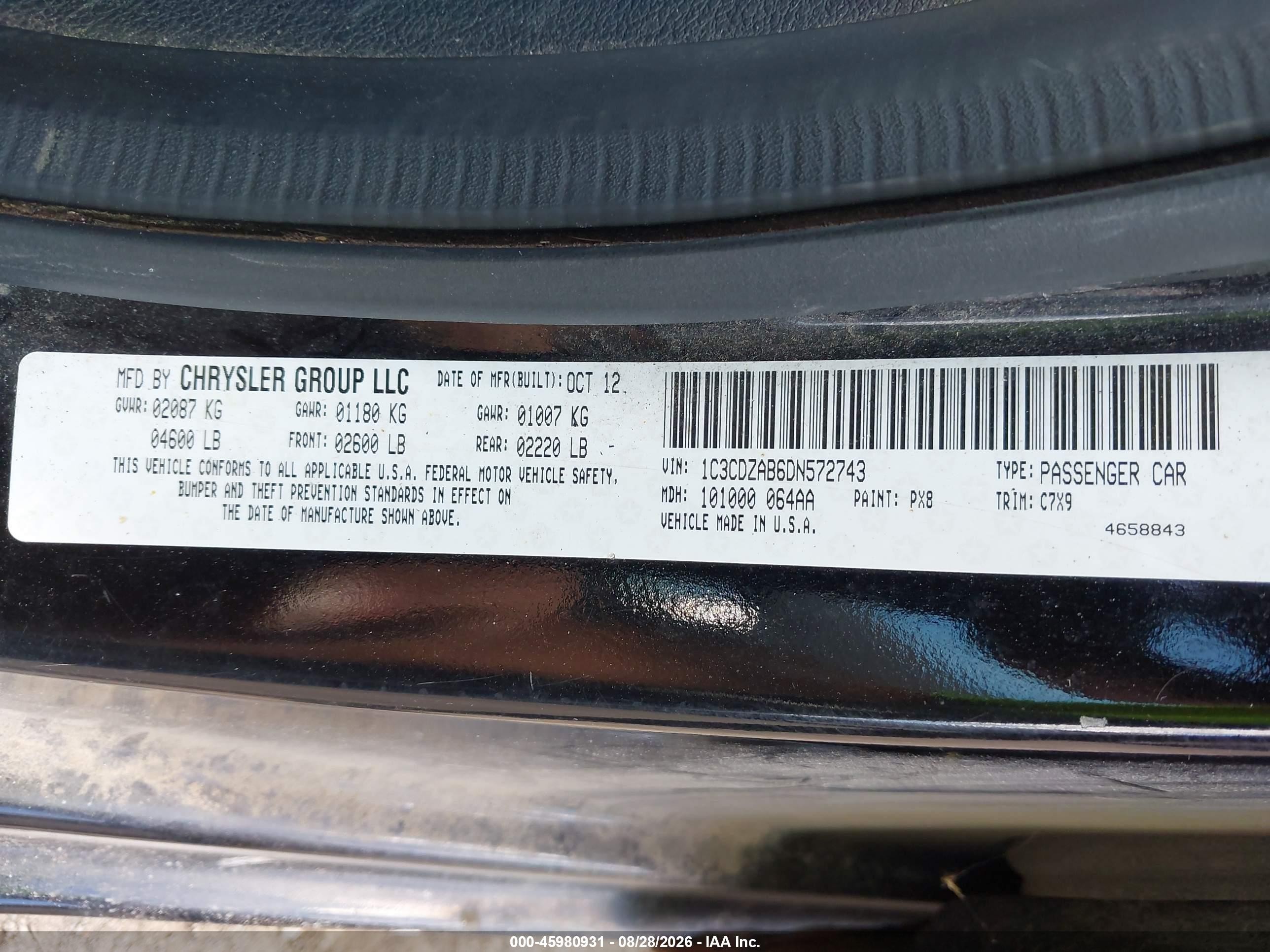 2013 Dodge Avenger Se Black vin: 1C3CDZAB6DN572743