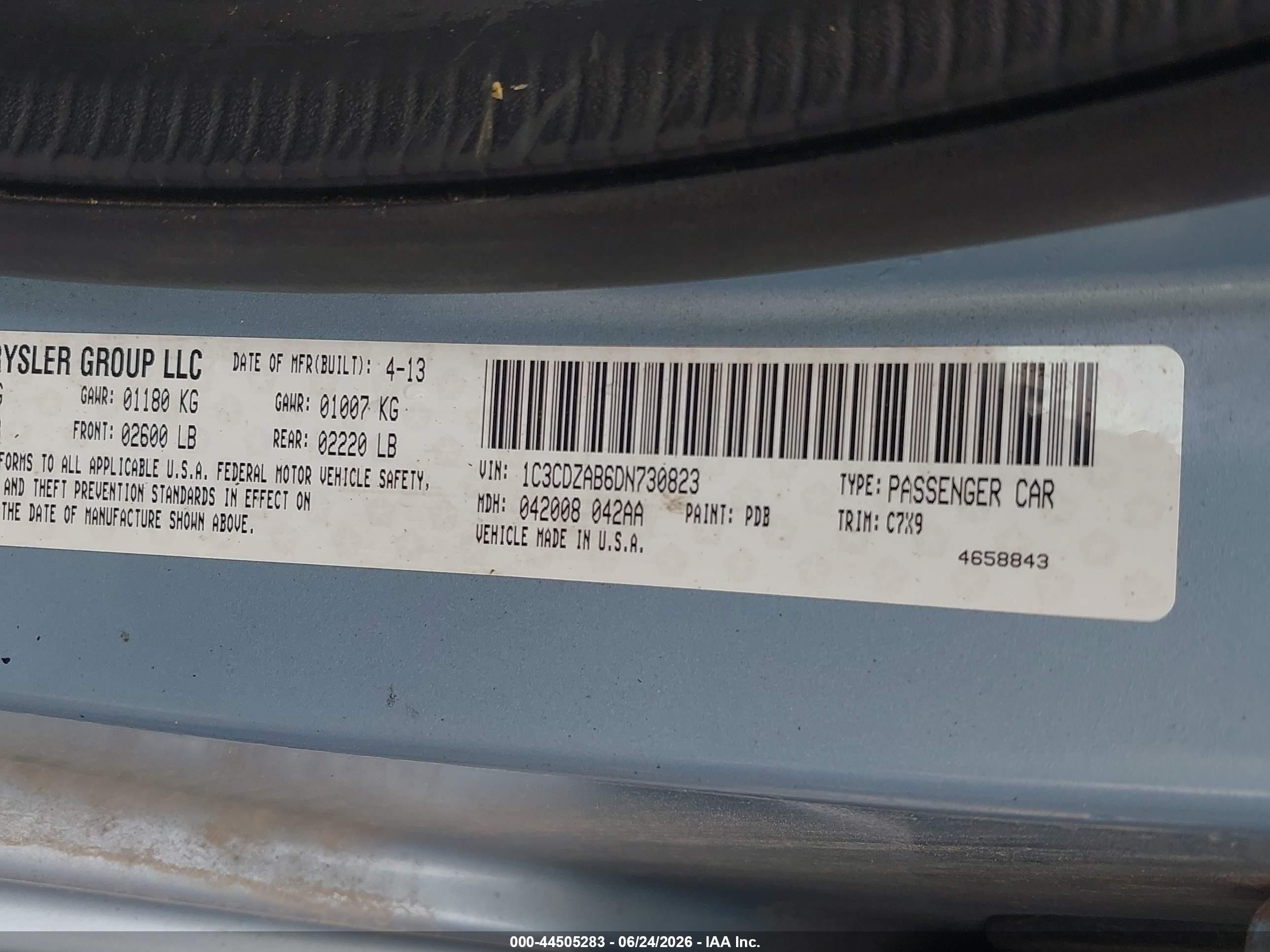 2013 Dodge Avenger Se Light Blue vin: 1C3CDZAB6DN730823