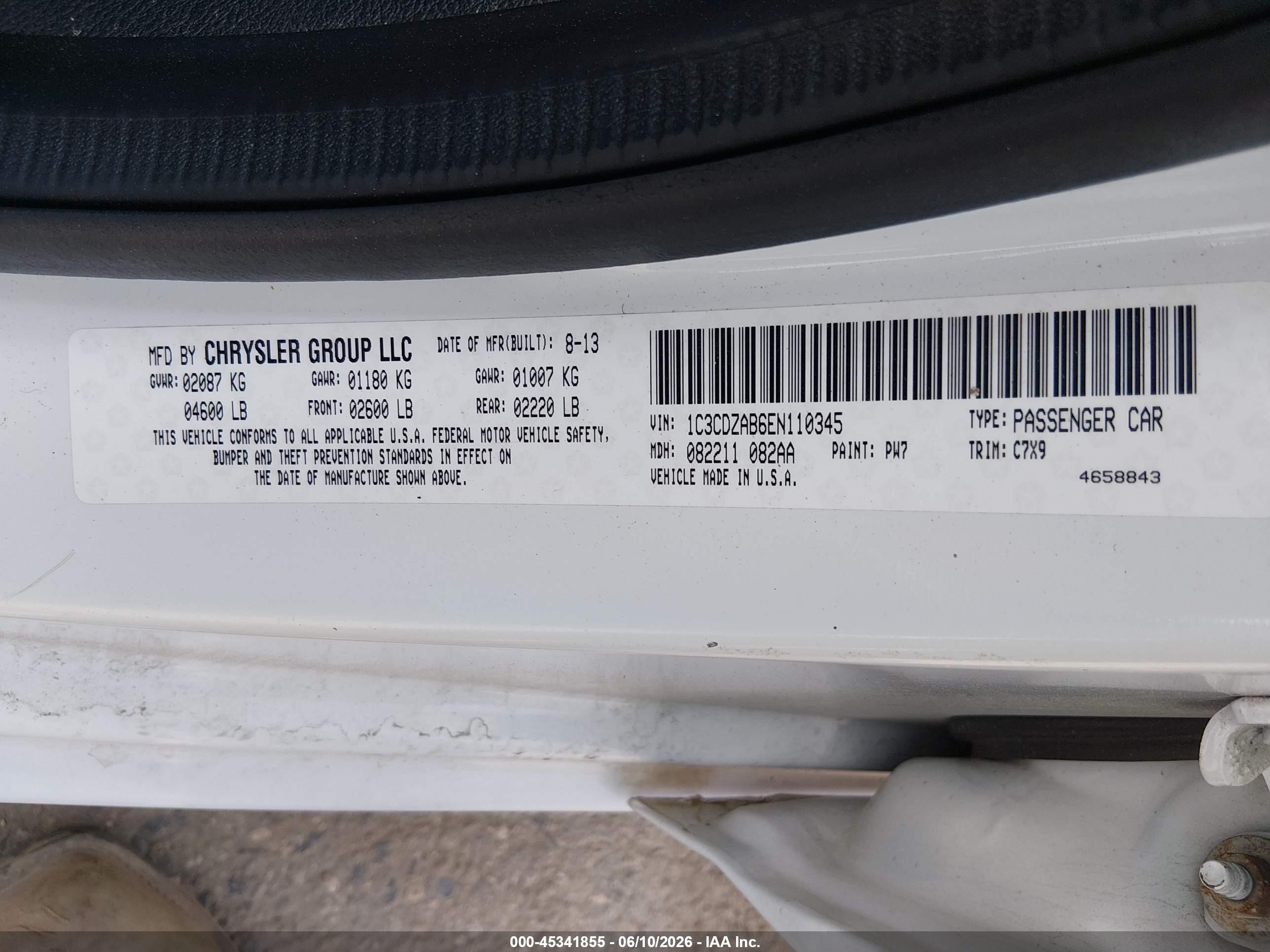 2014 Dodge Avenger Se White vin: 1C3CDZAB6EN110345