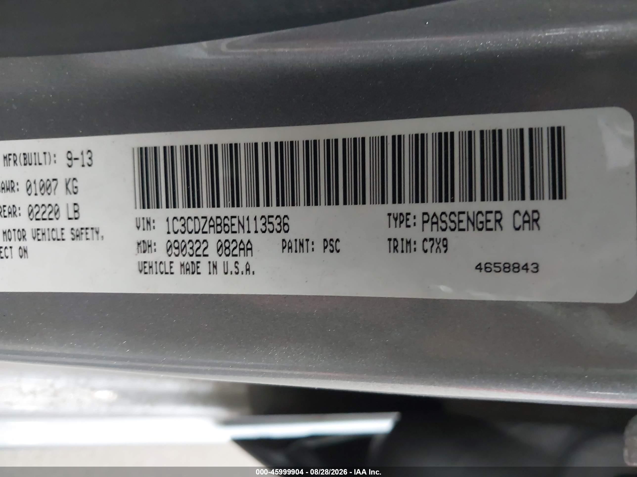 2014 Dodge Avenger Se Silver vin: 1C3CDZAB6EN113536