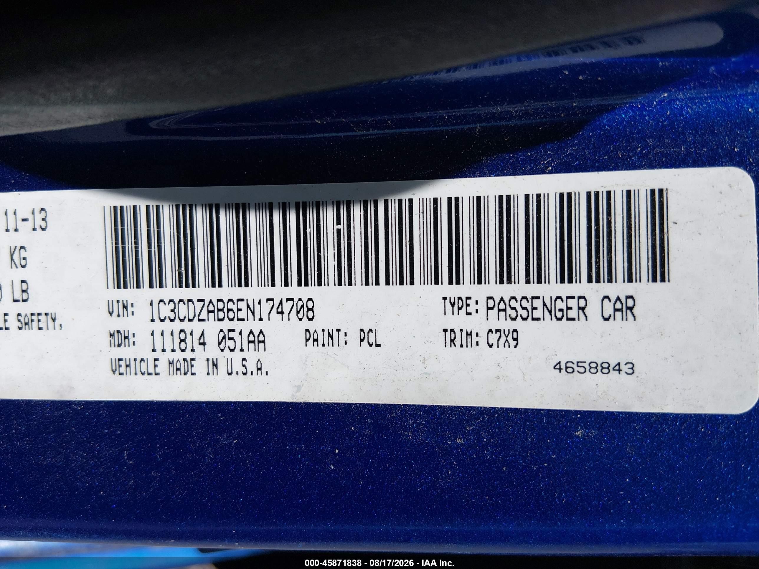 2014 Dodge Avenger Se Blue vin: 1C3CDZAB6EN174708