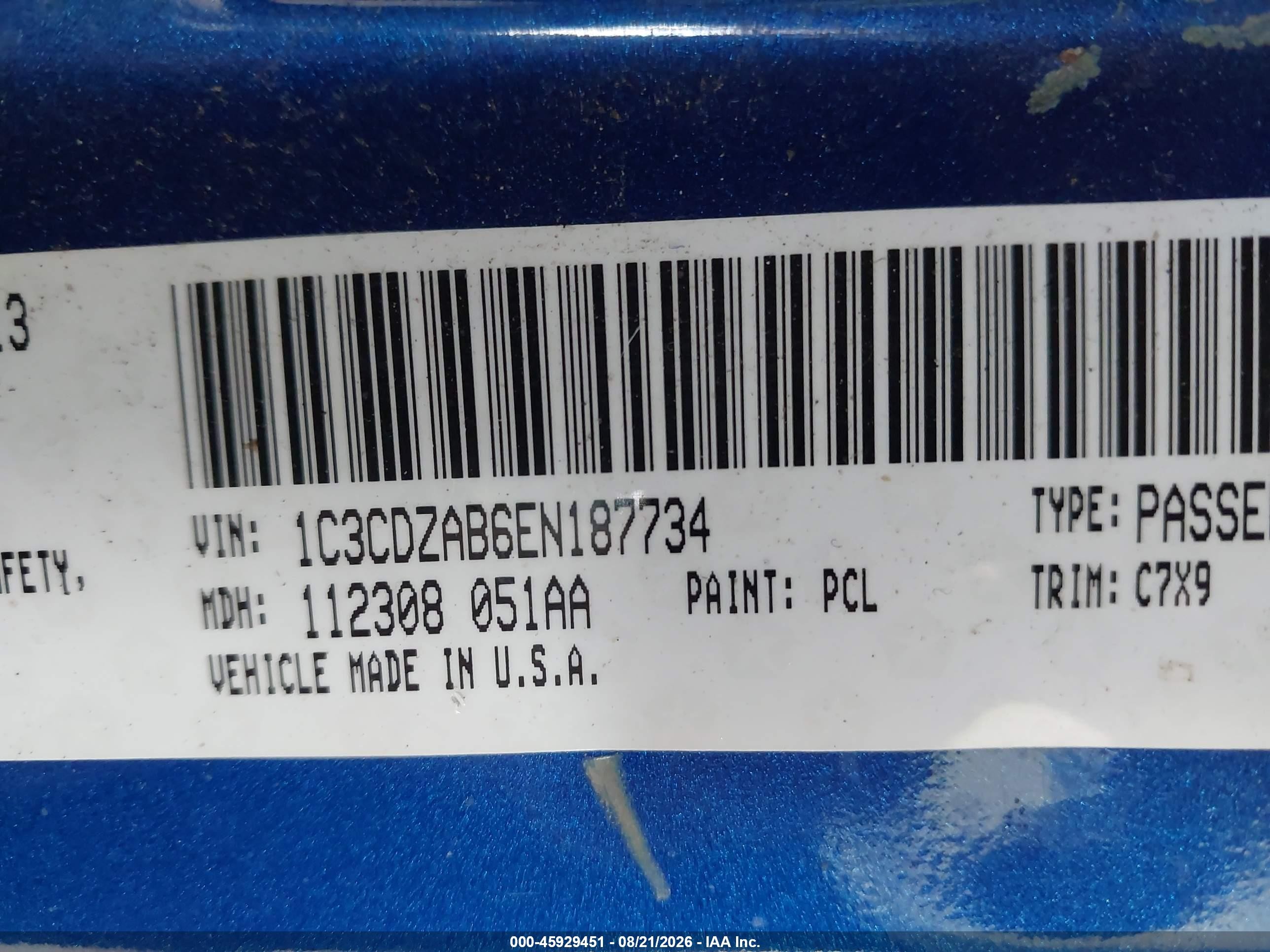 2014 Dodge Avenger Se Blue vin: 1C3CDZAB6EN187734