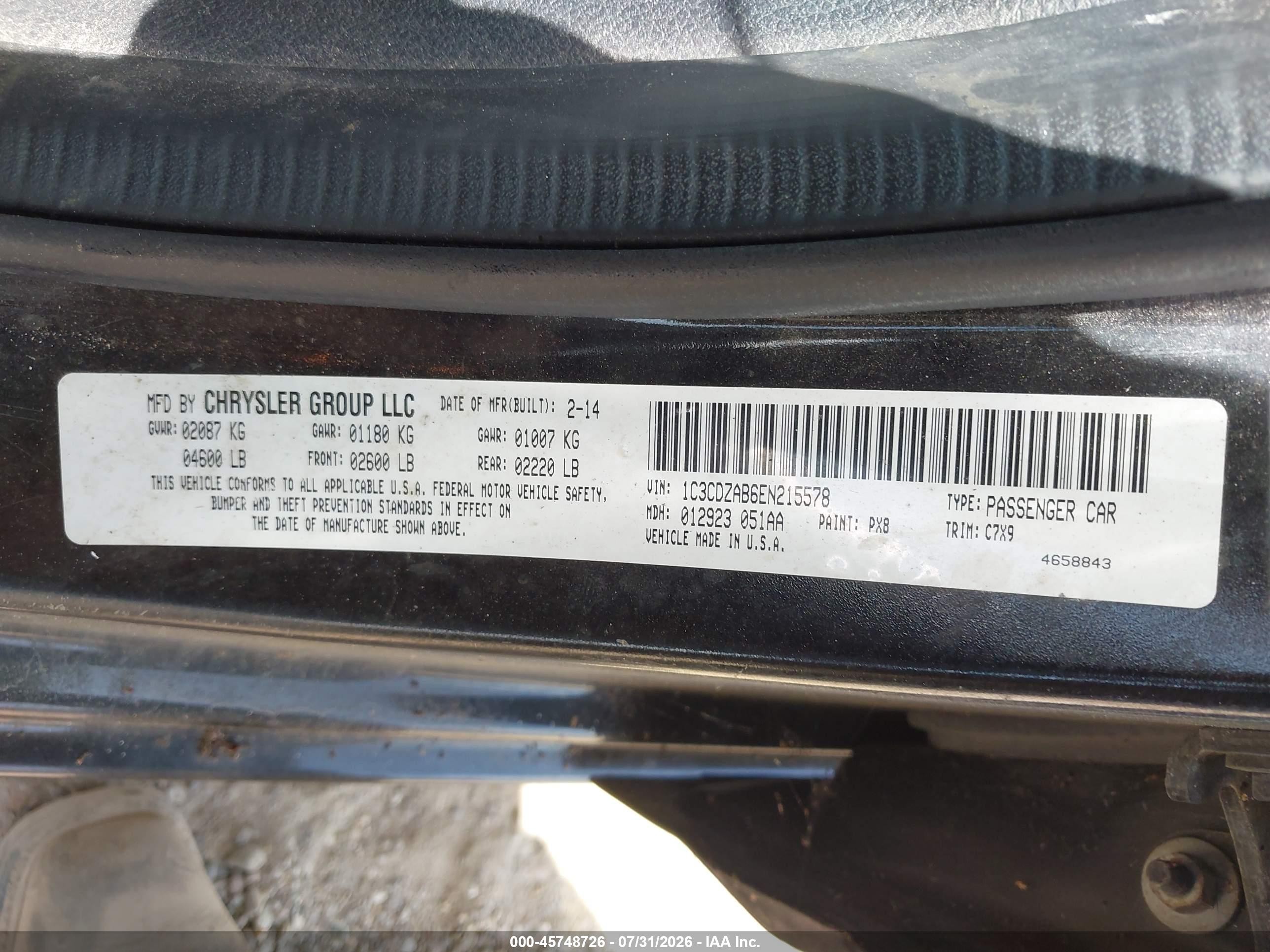 2014 Dodge Avenger Se Black vin: 1C3CDZAB6EN215578
