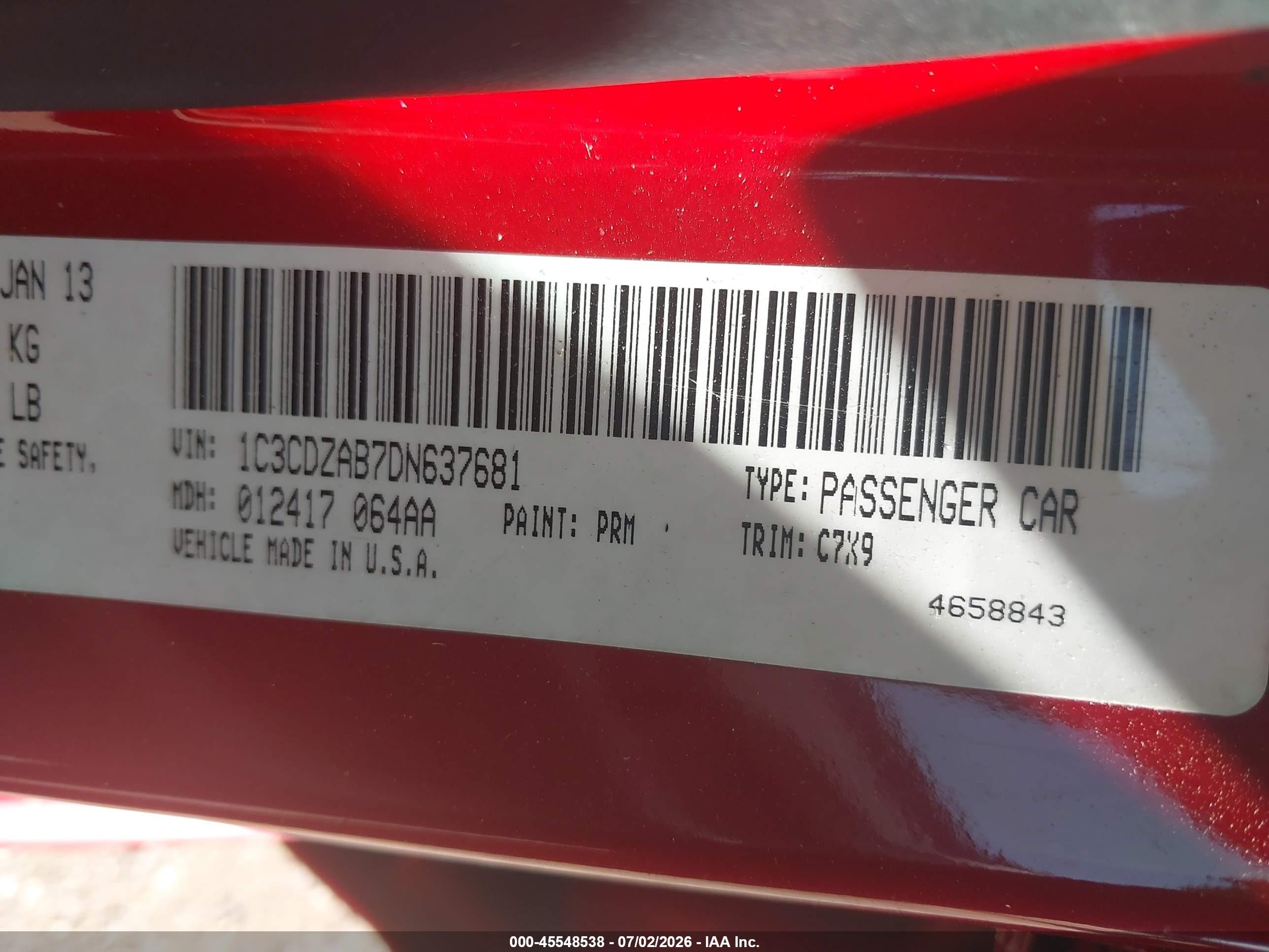 2013 Dodge Avenger Se Red vin: 1C3CDZAB7DN637681
