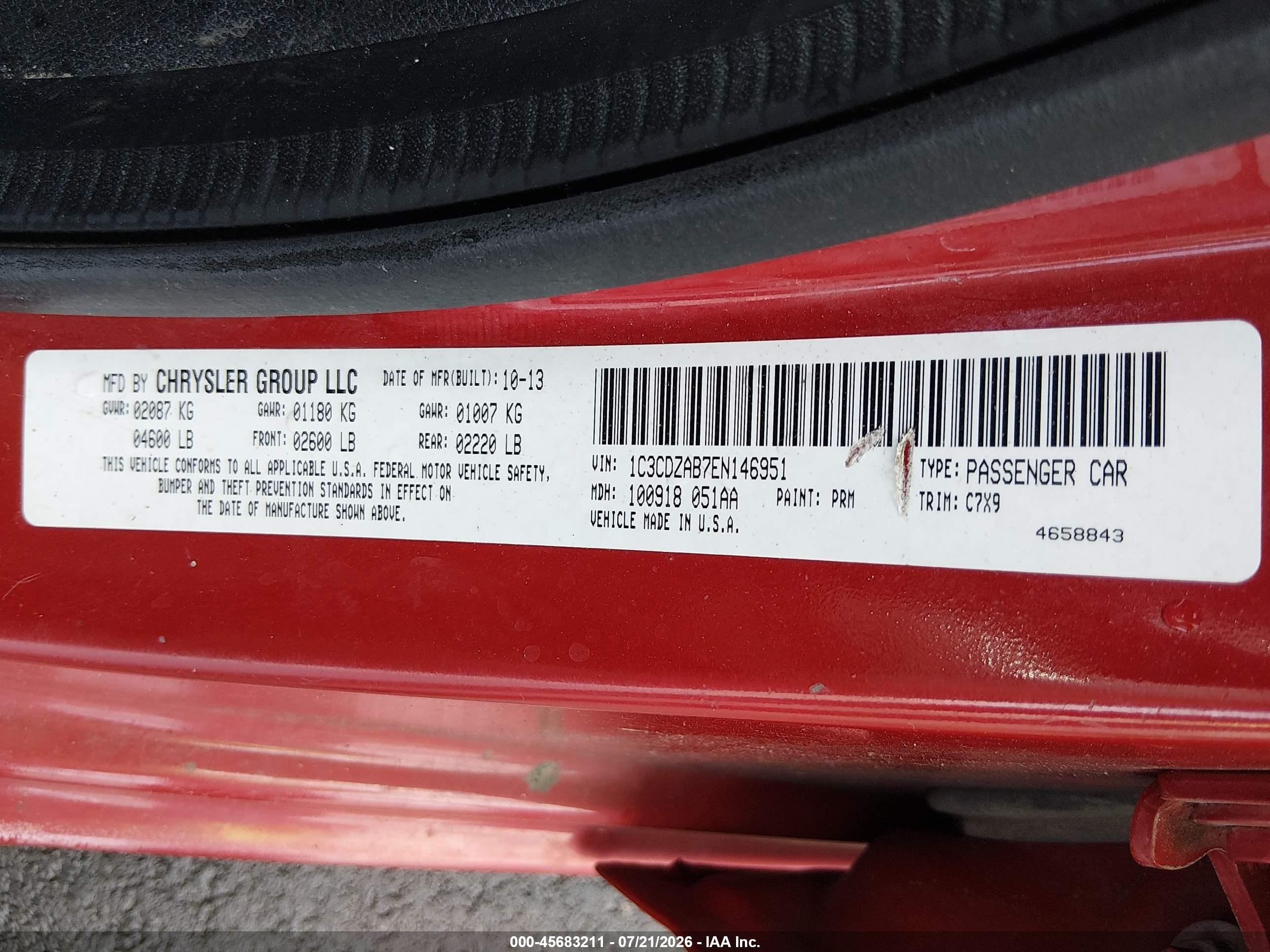 2014 Dodge Avenger Se Red vin: 1C3CDZAB7EN146951