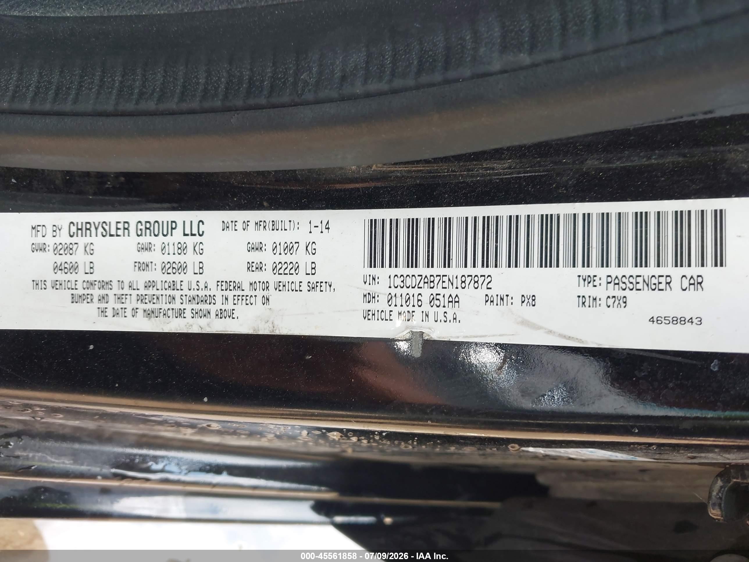 2014 Dodge Avenger Se Black vin: 1C3CDZAB7EN187872