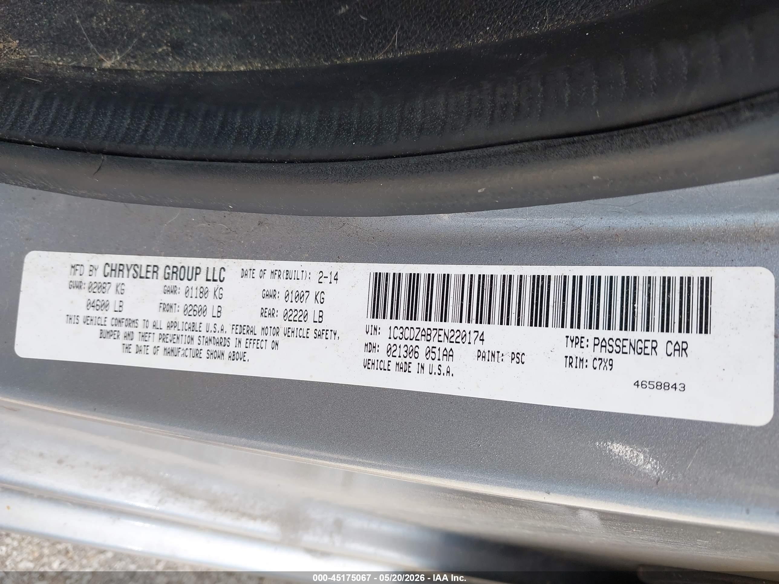 2014 Dodge Avenger Se Silver vin: 1C3CDZAB7EN220174