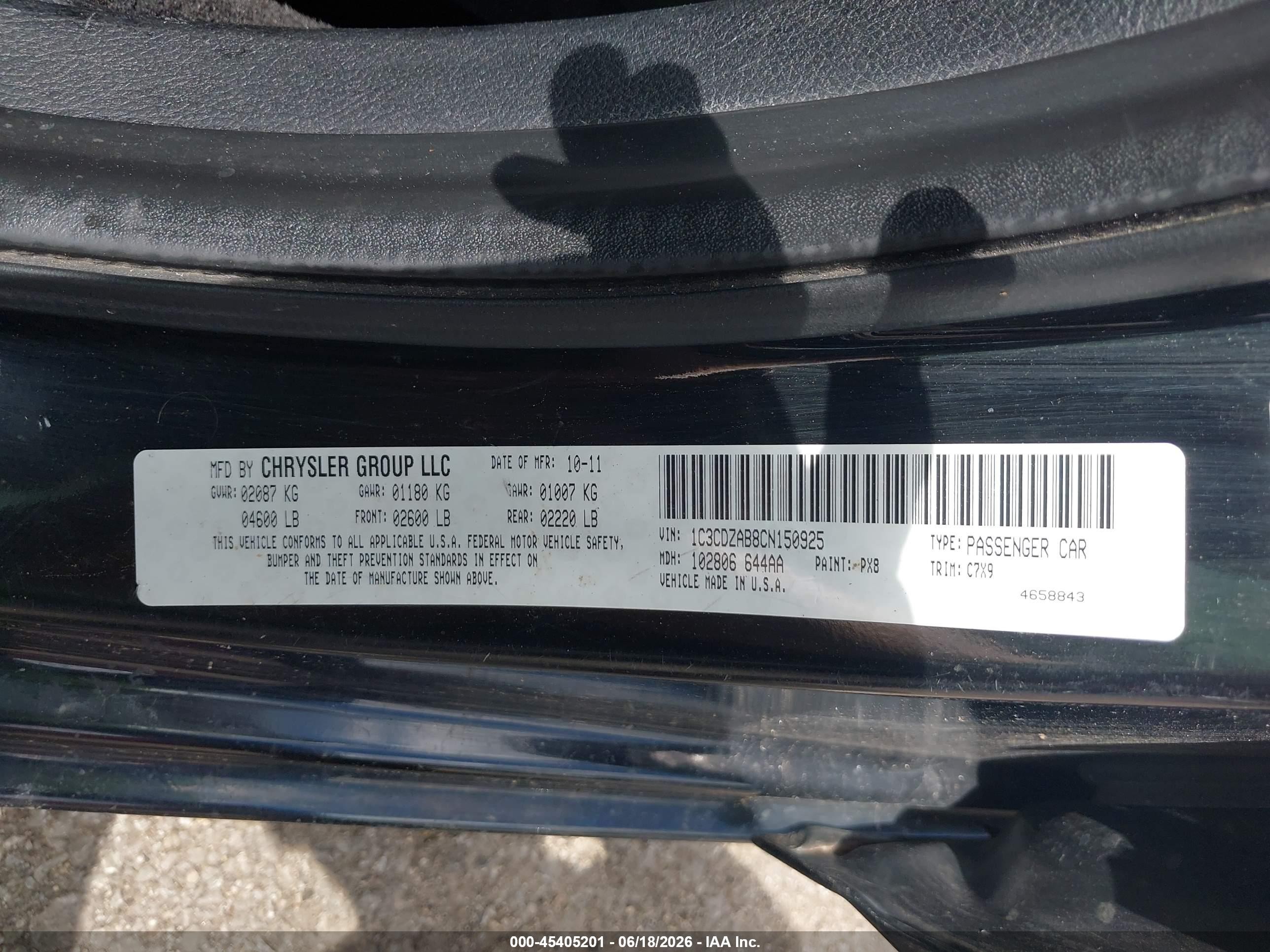 2012 Dodge Avenger Se Black vin: 1C3CDZAB8CN150925