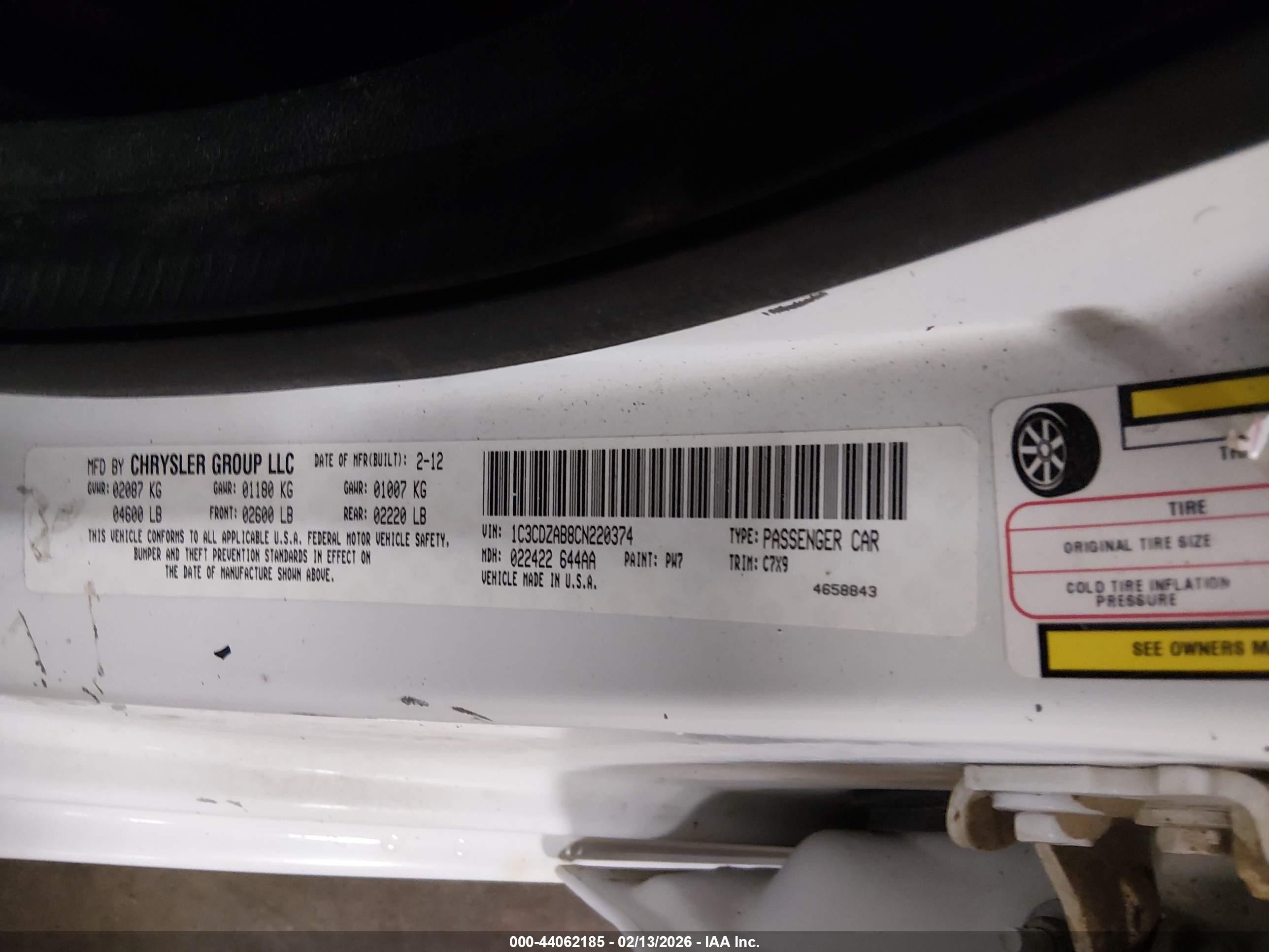 2012 Dodge Avenger Se White vin: 1C3CDZAB8CN220374