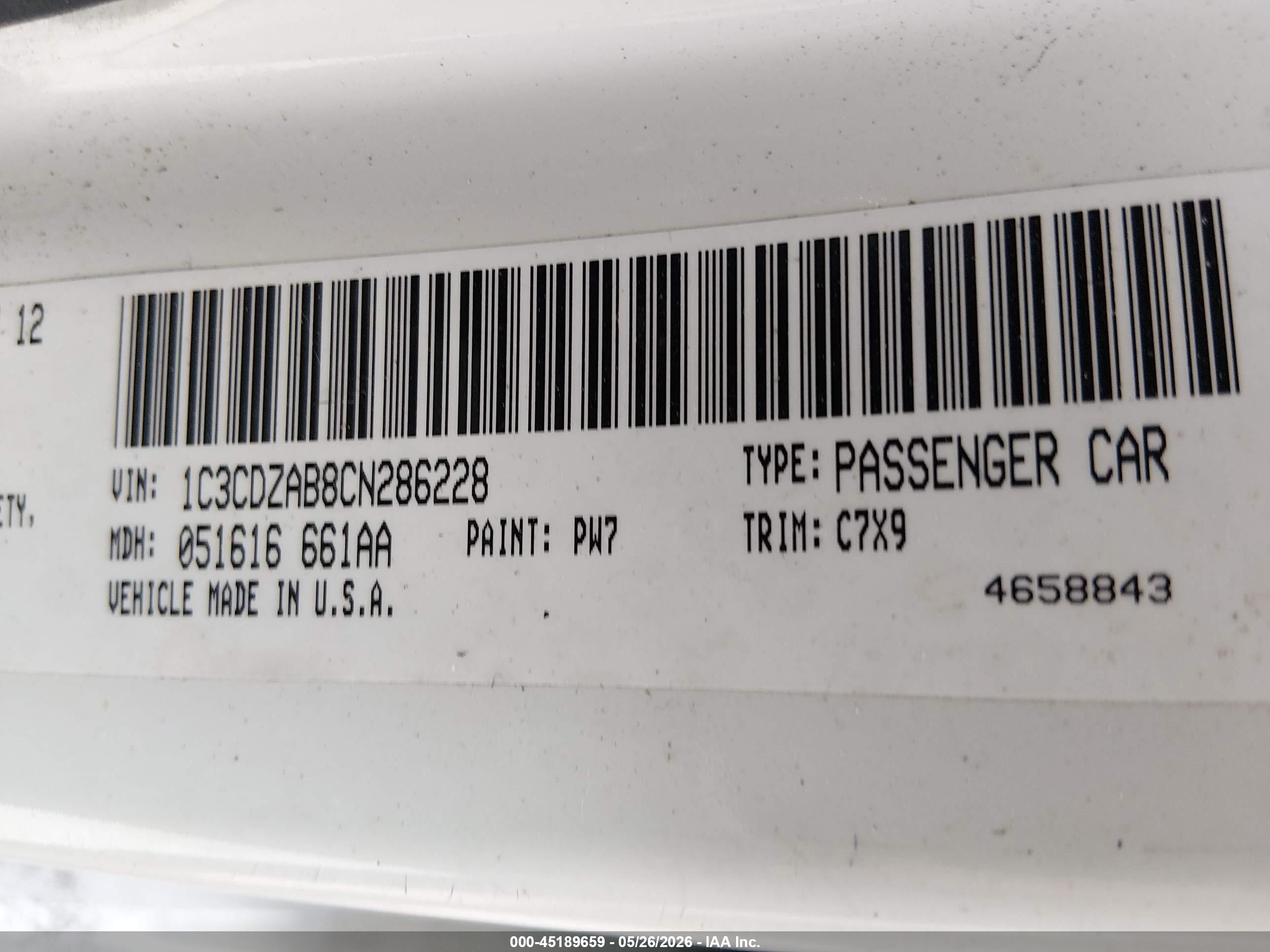 2012 Dodge Avenger Se White vin: 1C3CDZAB8CN286228