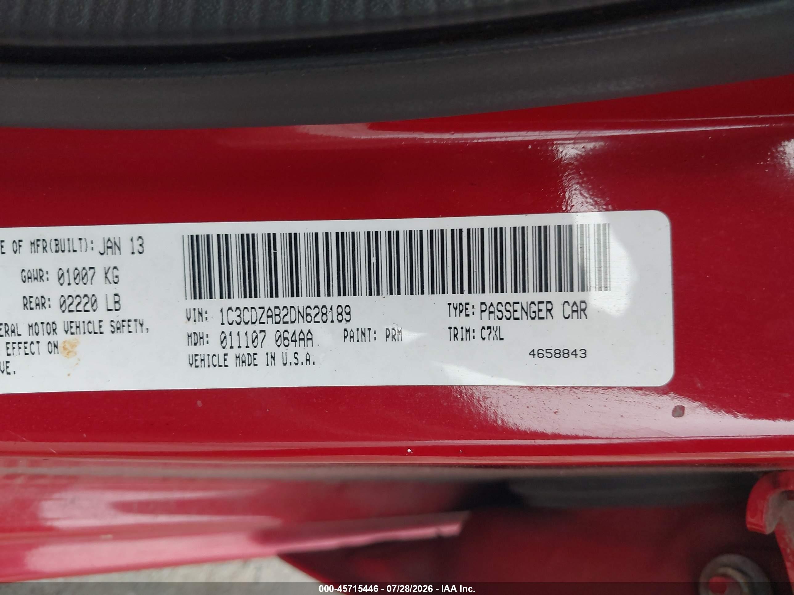 2013 Dodge Avenger Se Red vin: 1C3CDZAB8DL628189