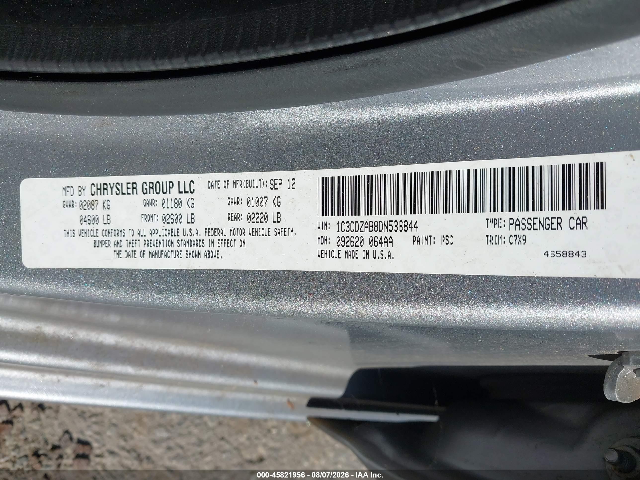 2013 Dodge Avenger Se Silver vin: 1C3CDZAB8DN536844