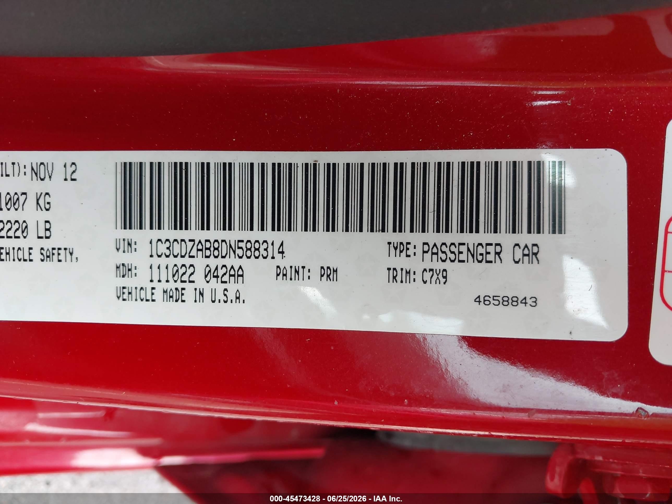 2013 Dodge Avenger Se Red vin: 1C3CDZAB8DN588314