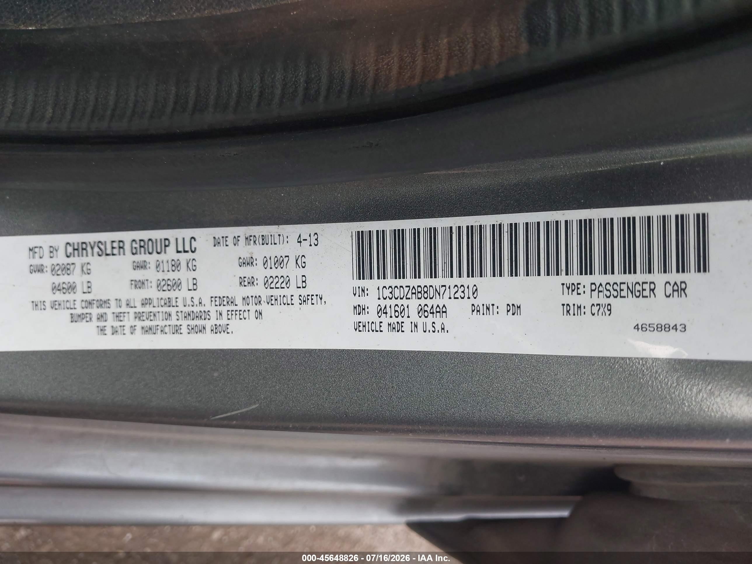 2013 Dodge Avenger Se Gray vin: 1C3CDZAB8DN712310
