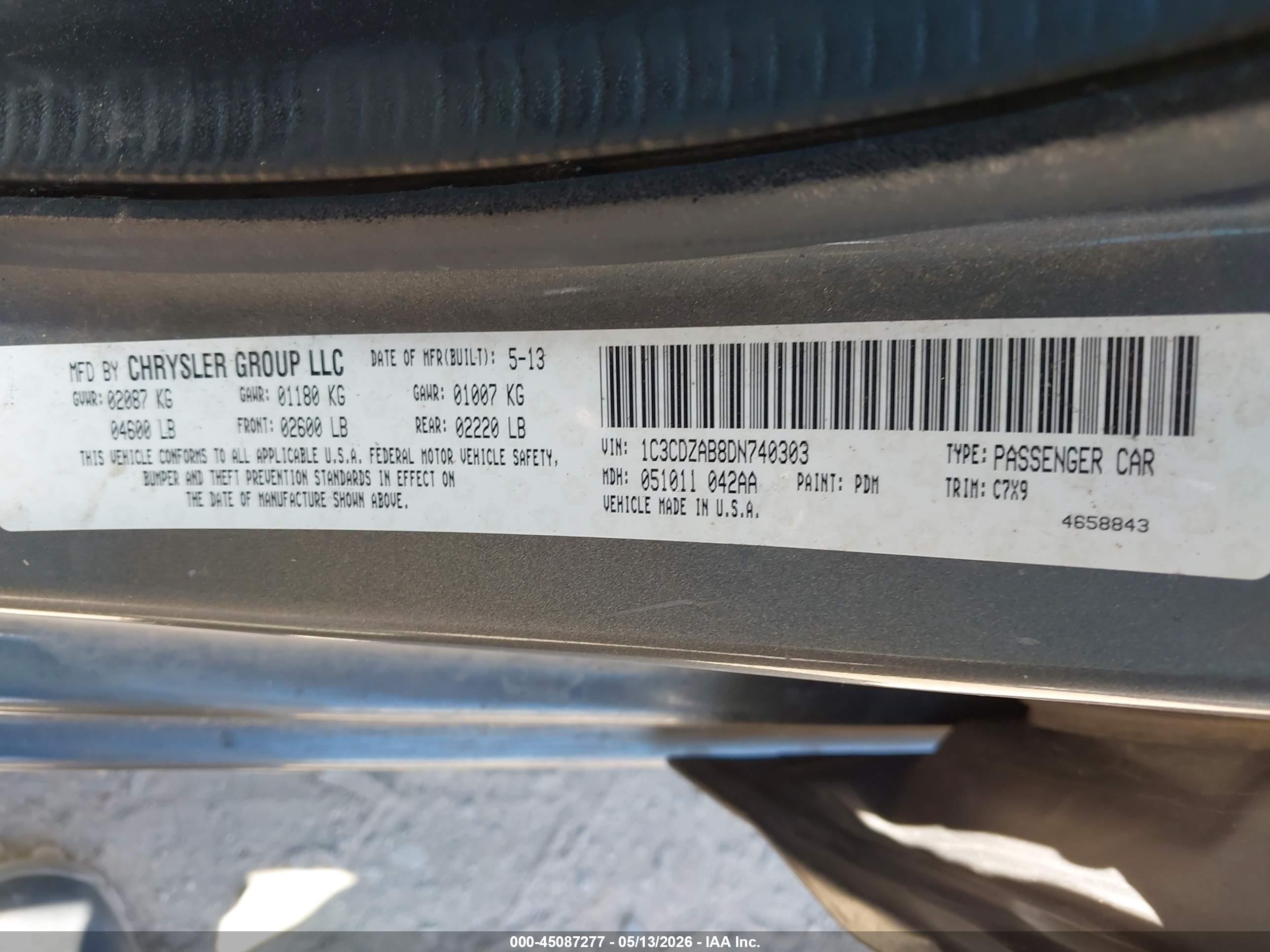 2013 Dodge Avenger Se Gray vin: 1C3CDZAB8DN740303