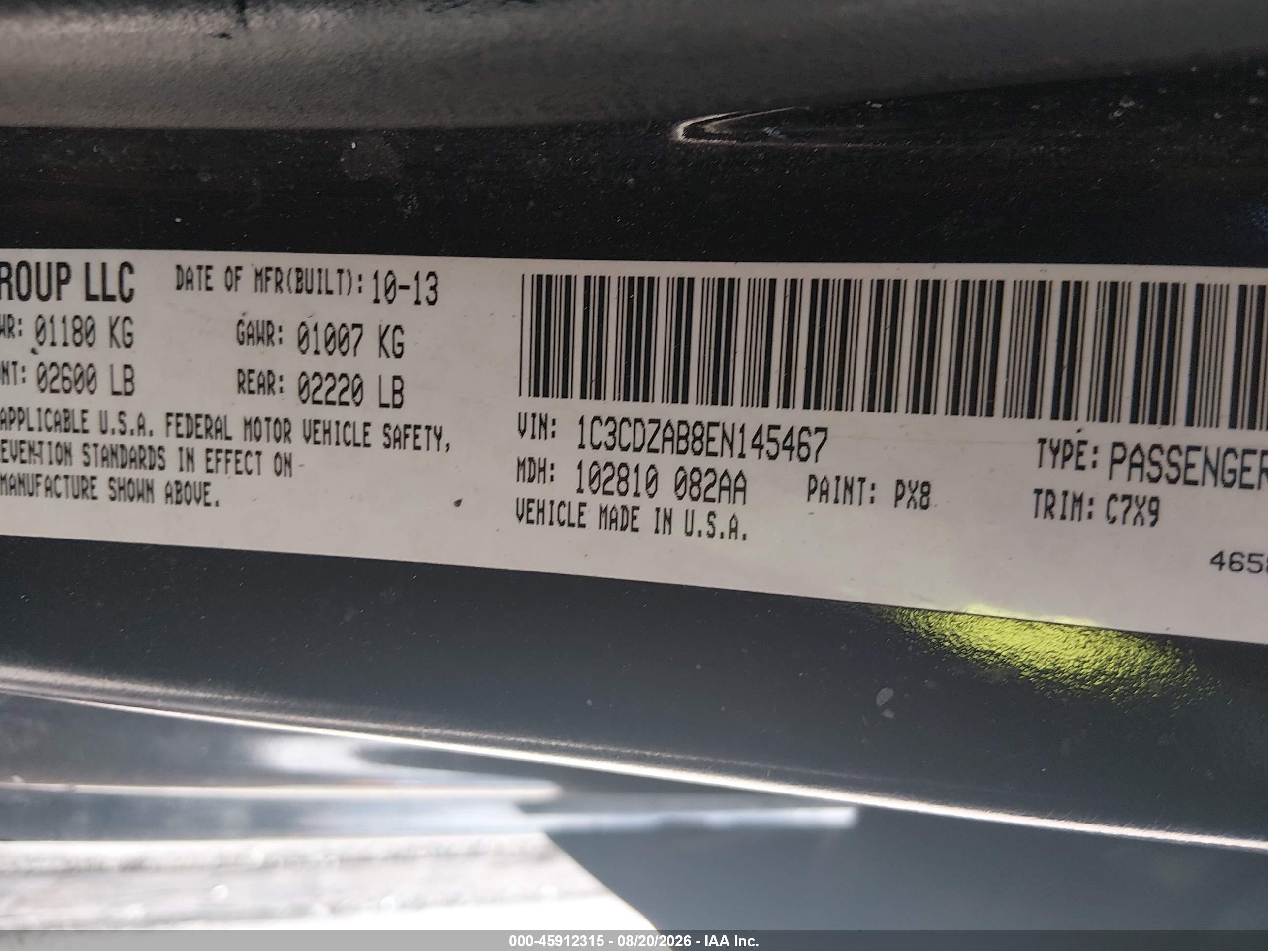 2014 Dodge Avenger Se Черный vin: 1C3CDZAB8EN145467