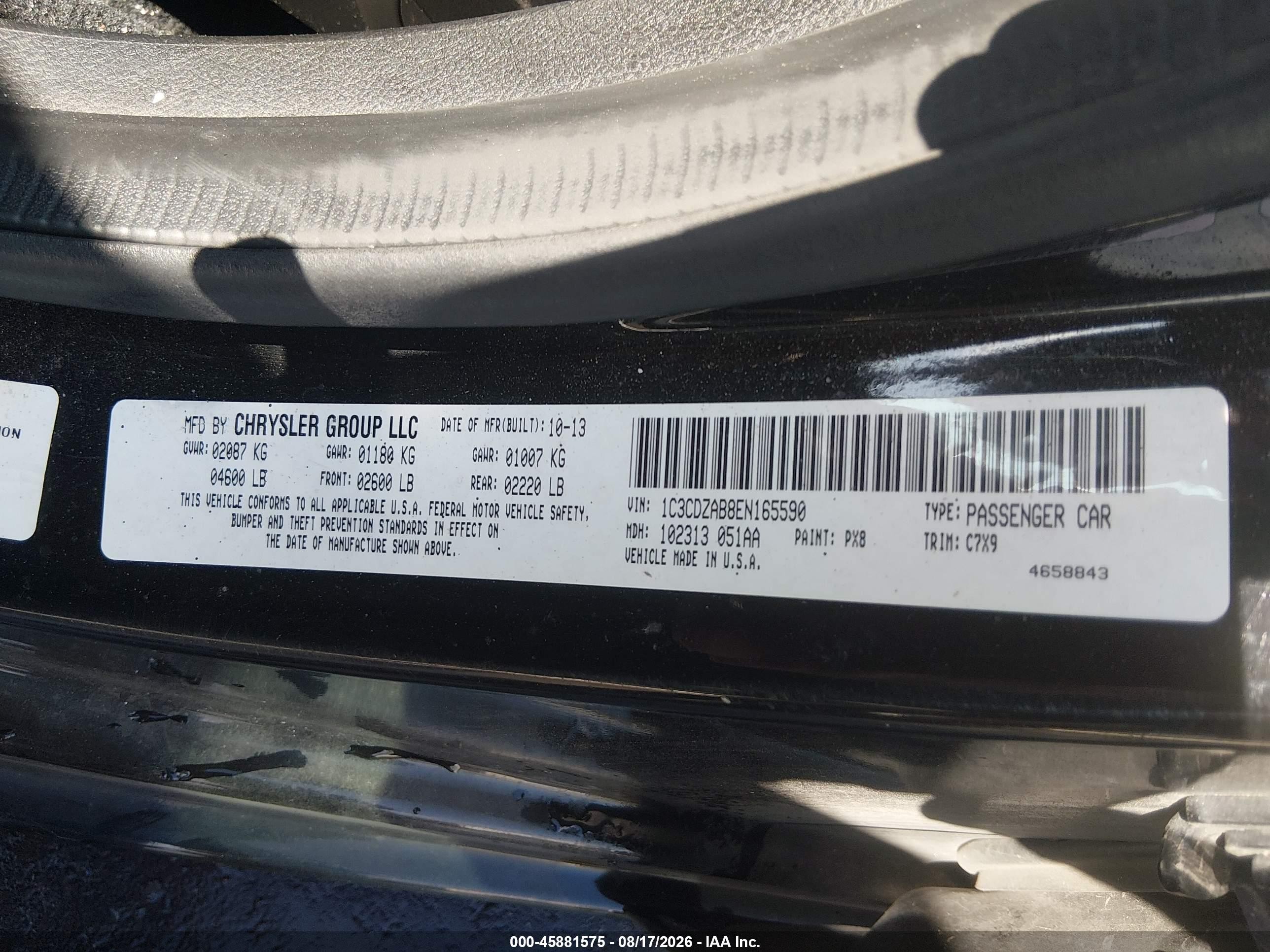 2014 Dodge Avenger Se Черный vin: 1C3CDZAB8EN165590