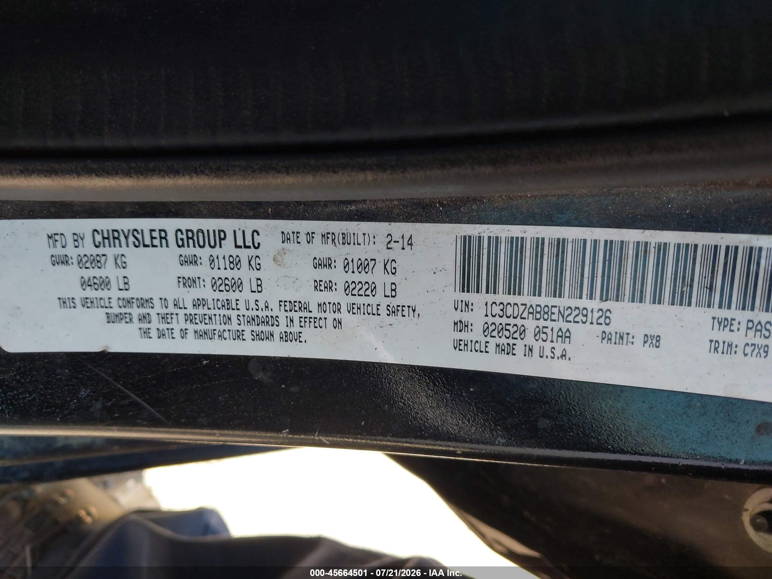 2014 Dodge Avenger Se Black vin: 1C3CDZAB8EN229126