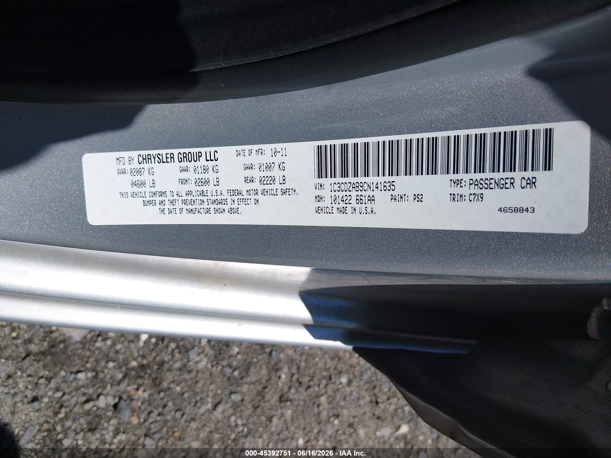2012 Dodge Avenger Se Silver vin: 1C3CDZAB9CN141635