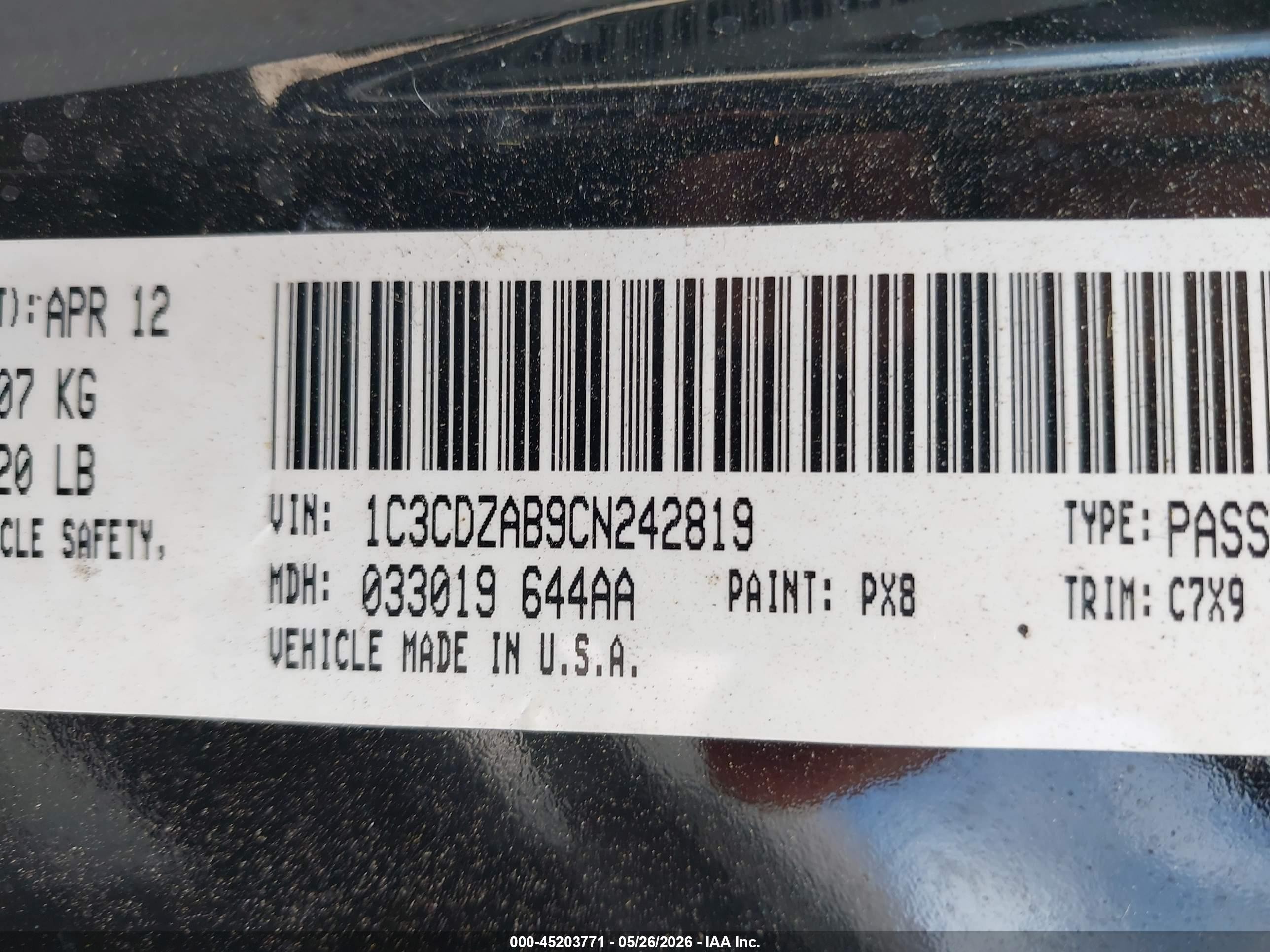 2012 Dodge Avenger Se Black vin: 1C3CDZAB9CN242819