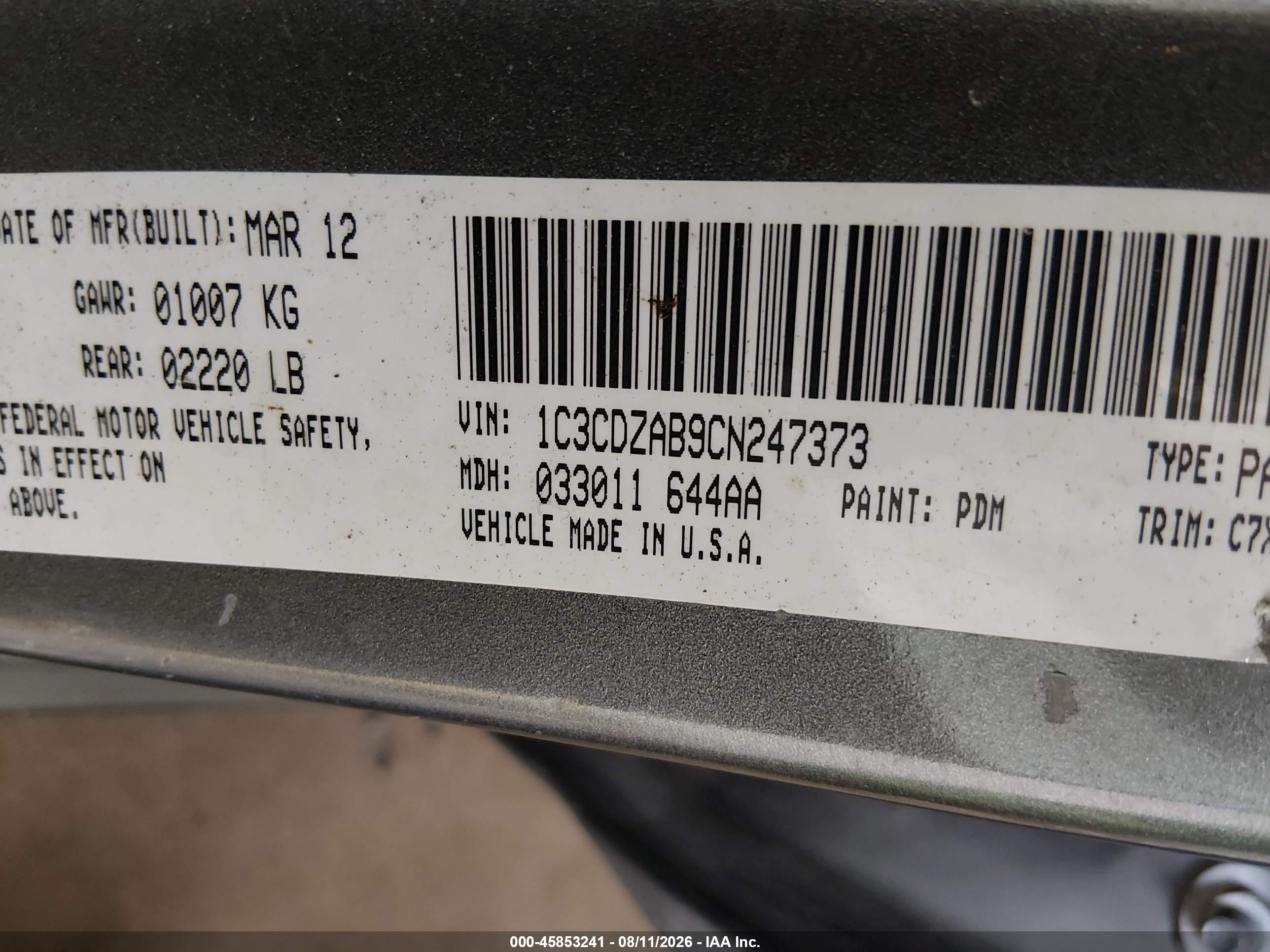 2012 Dodge Avenger Se Gray vin: 1C3CDZAB9CN247373