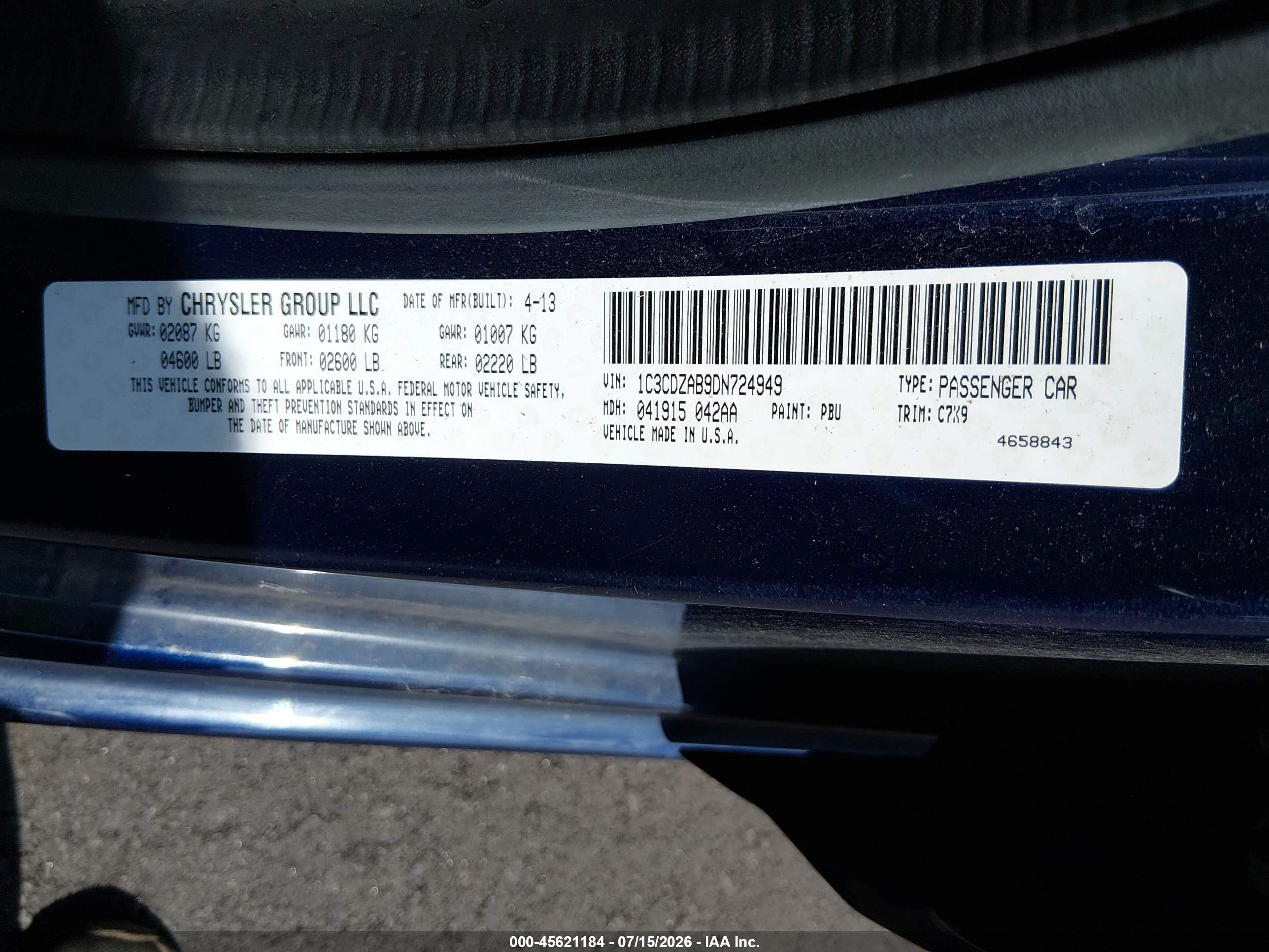 2013 Dodge Avenger Se Blue vin: 1C3CDZAB9DN724949