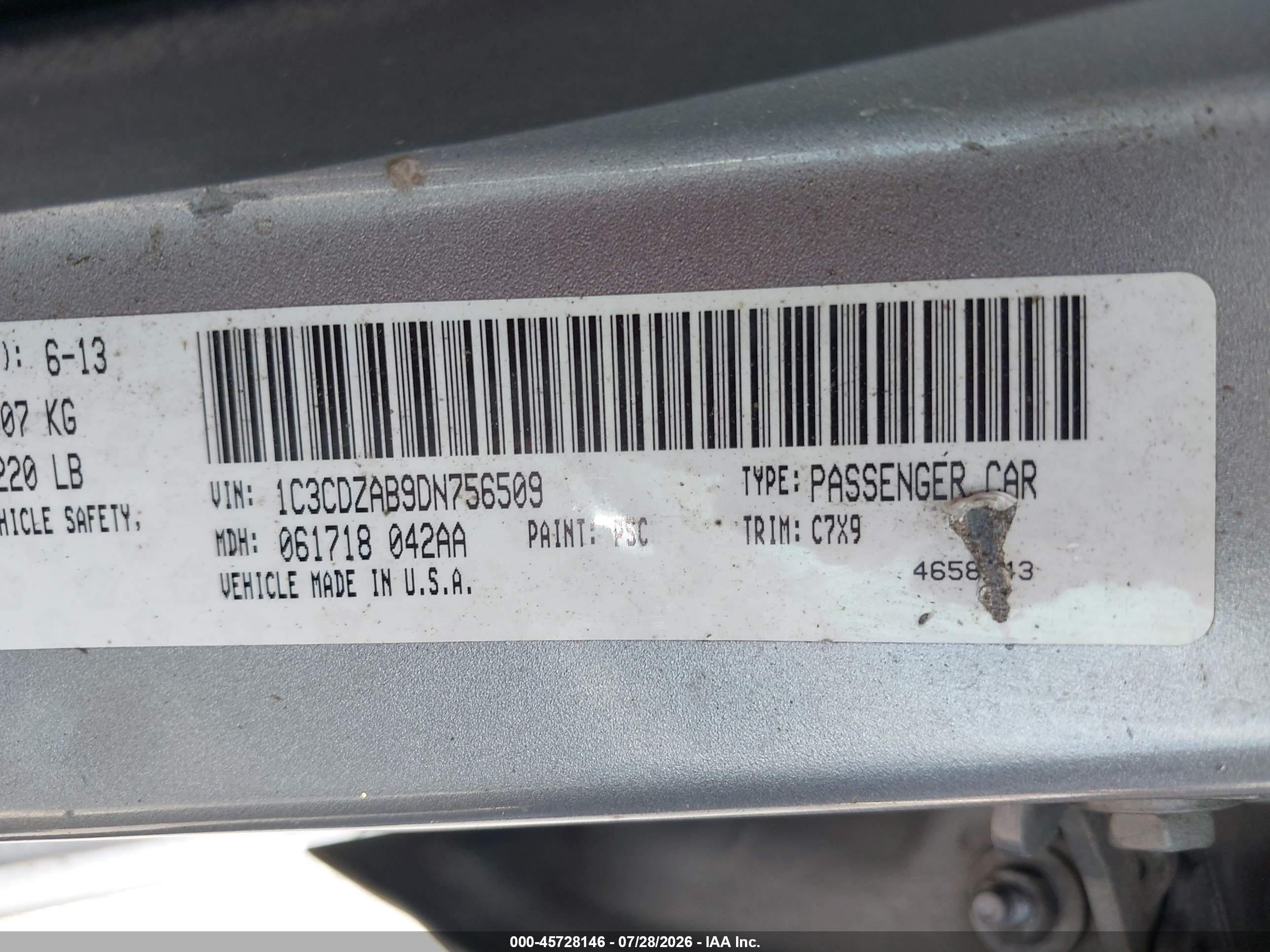 2013 Dodge Avenger Se Серебряный vin: 1C3CDZAB9DN756509