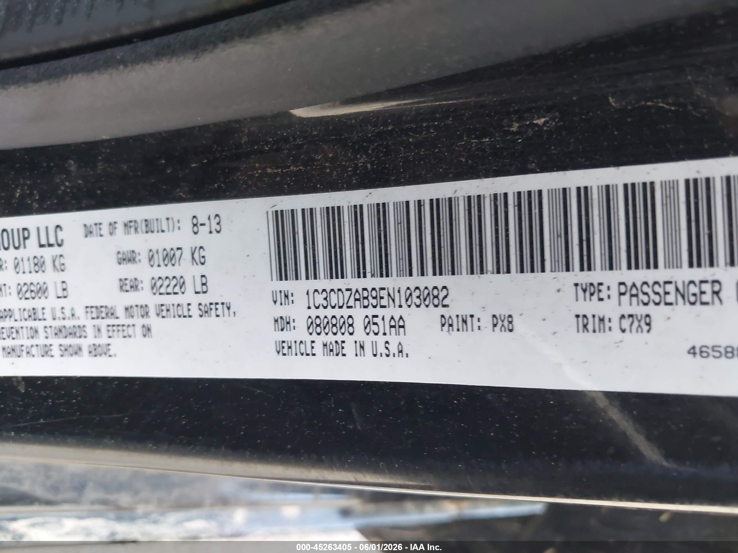 2014 Dodge Avenger Se Black vin: 1C3CDZAB9EN103082