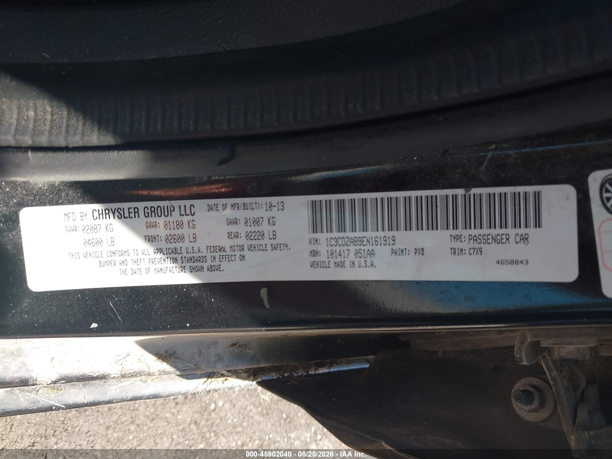 2014 Dodge Avenger Se Black vin: 1C3CDZAB9EN161919