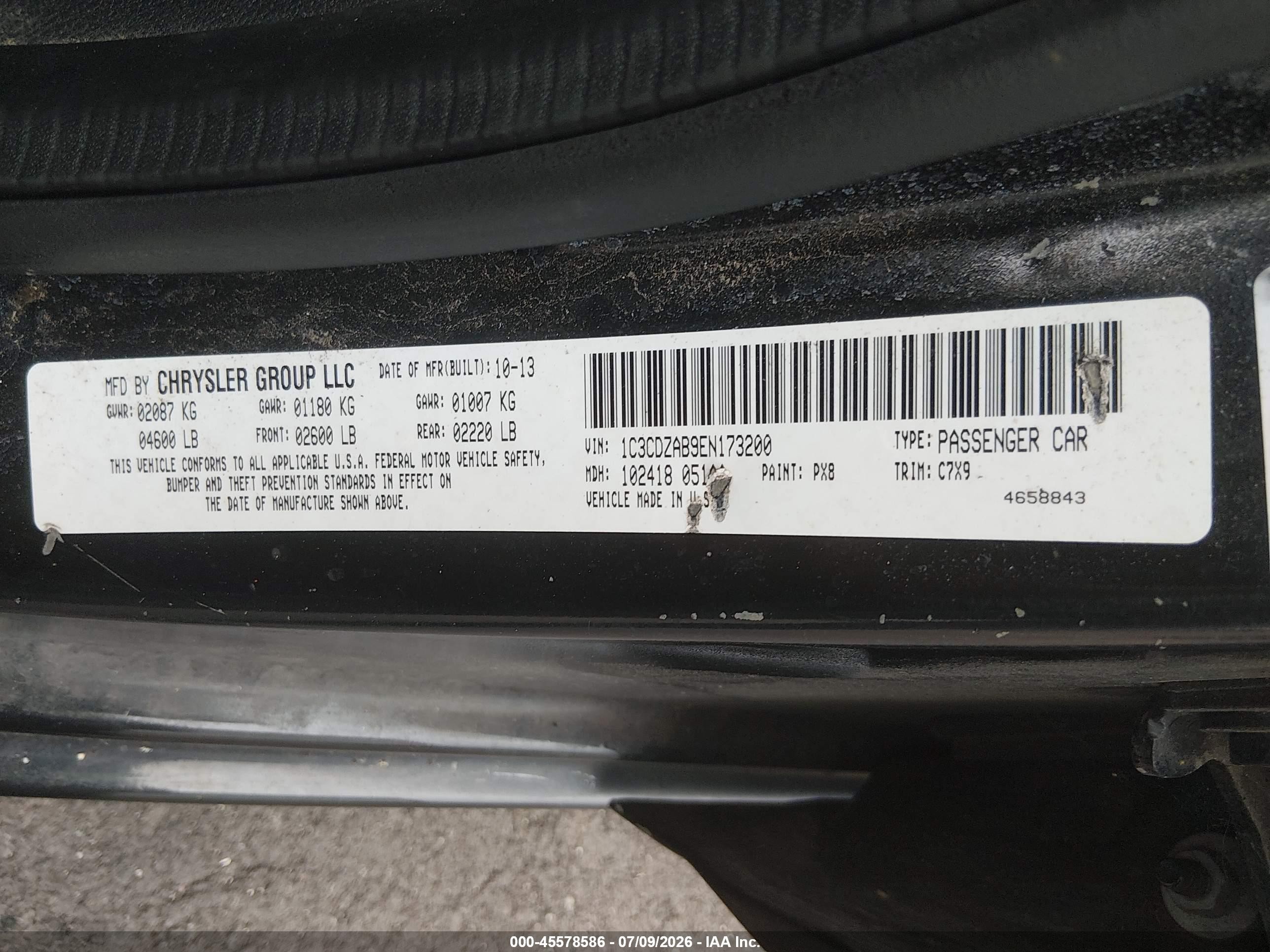 2014 Dodge Avenger Se Black vin: 1C3CDZAB9EN173200