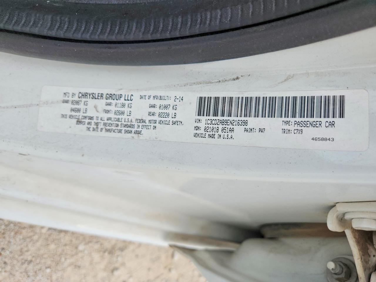2014 Dodge Avenger Se Белый vin: 1C3CDZAB9EN216398