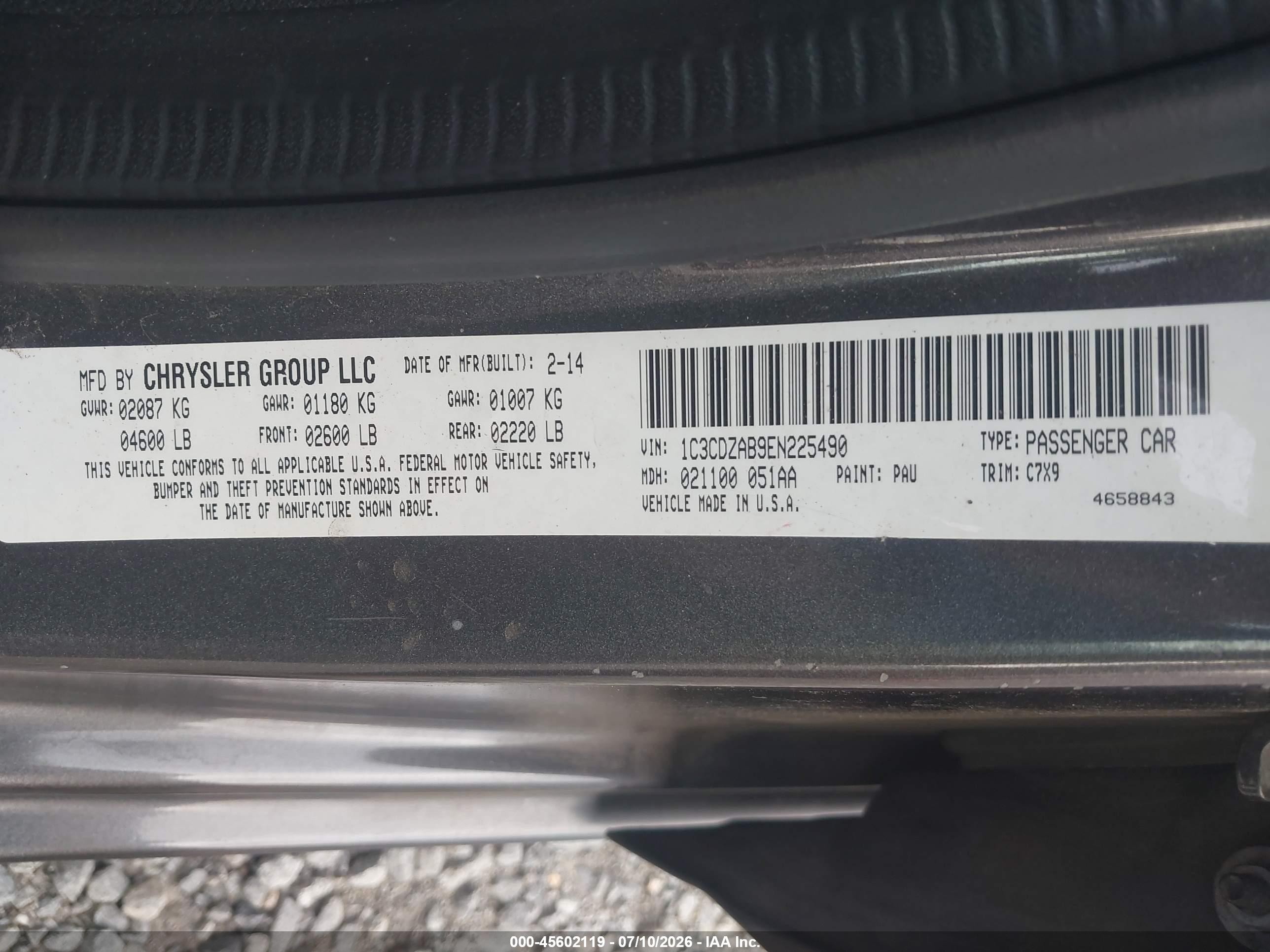 2014 Dodge Avenger Se Gray vin: 1C3CDZAB9EN225490