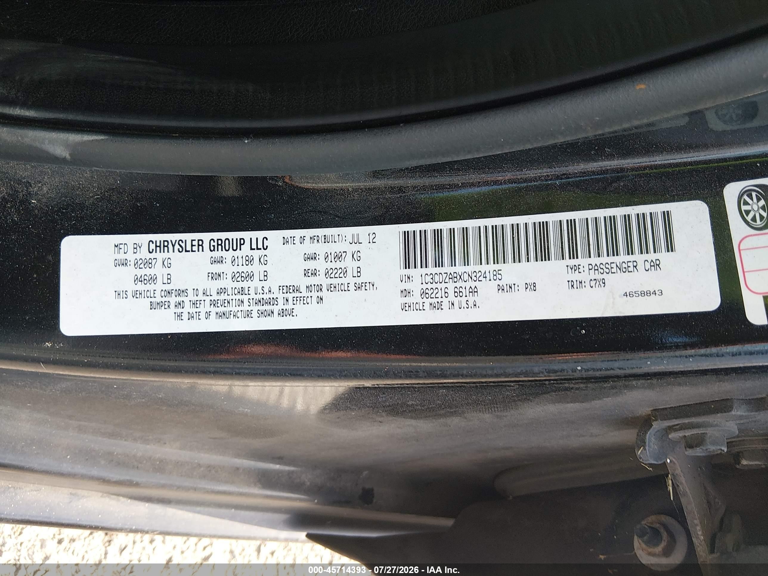 2012 Dodge Avenger Se Черный vin: 1C3CDZABXCN324185