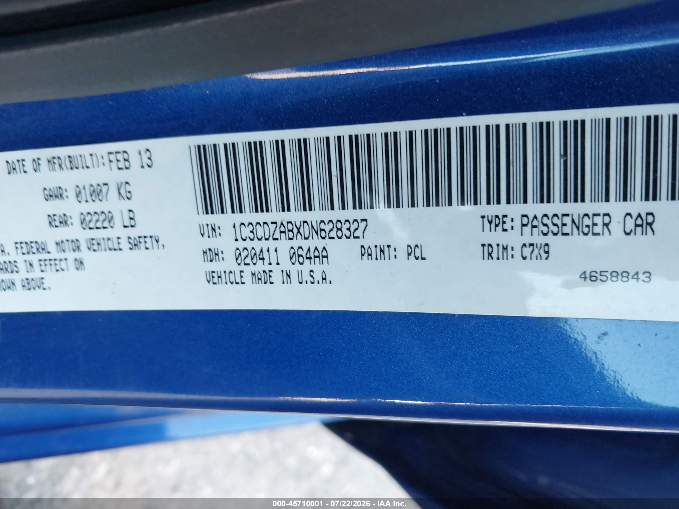 2013 Dodge Avenger Se Blue vin: 1C3CDZABXDN628327