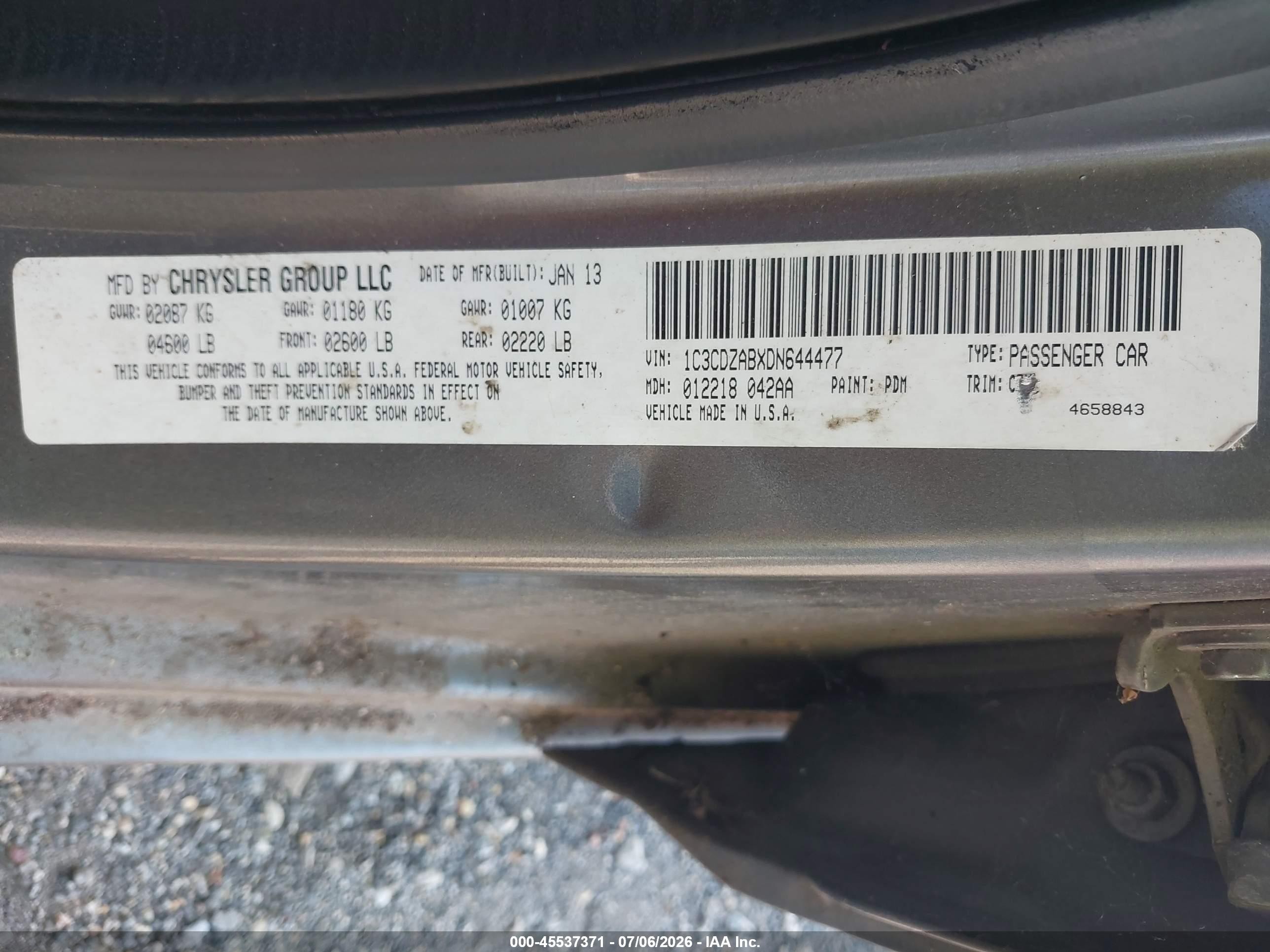 2013 Dodge Avenger Se Gray vin: 1C3CDZABXDN644477