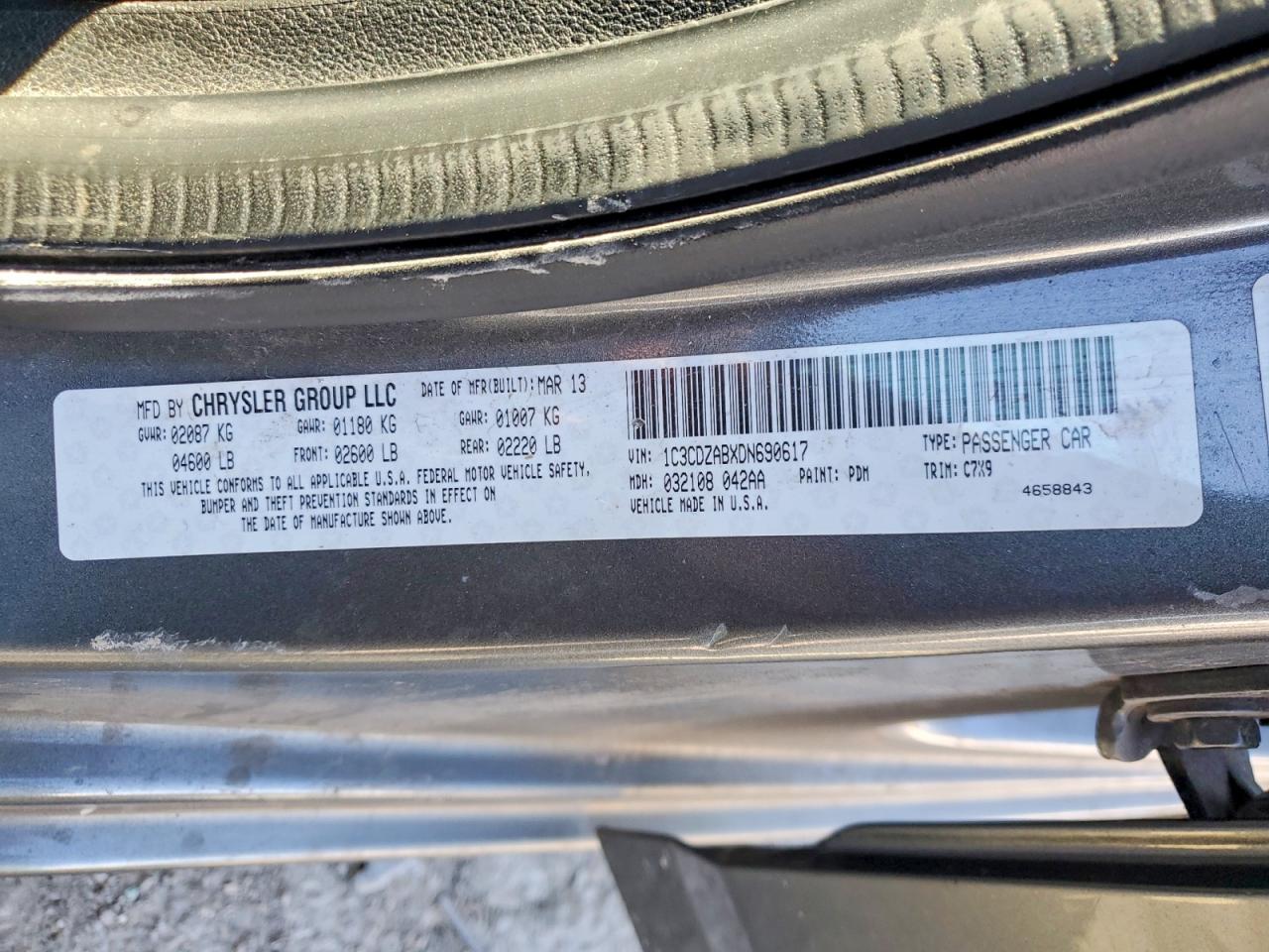 2013 Dodge Avenger Gray vin: 1C3CDZABXDN690617