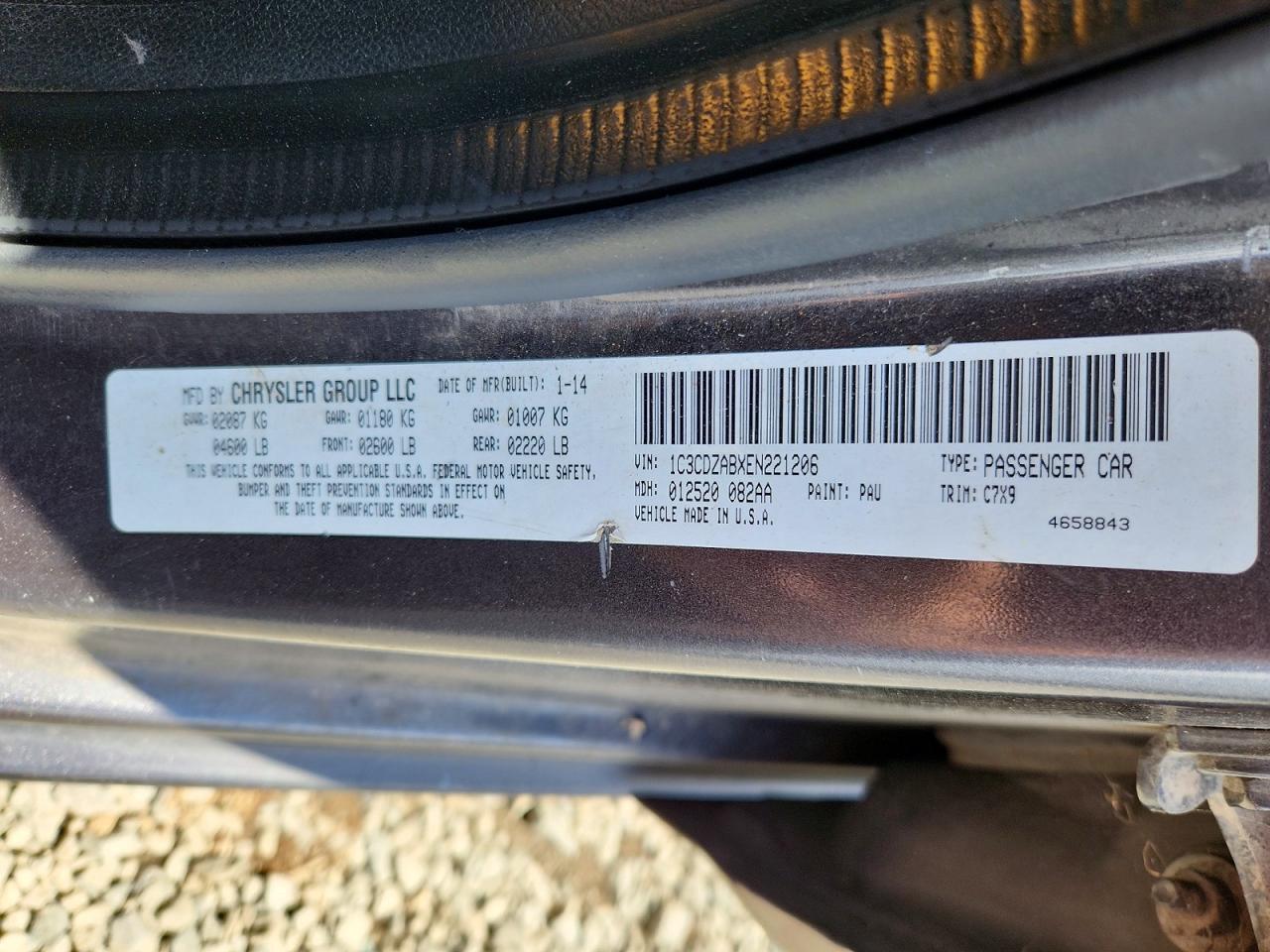 2014 Dodge Avenger Se Угольный vin: 1C3CDZABXEN221206