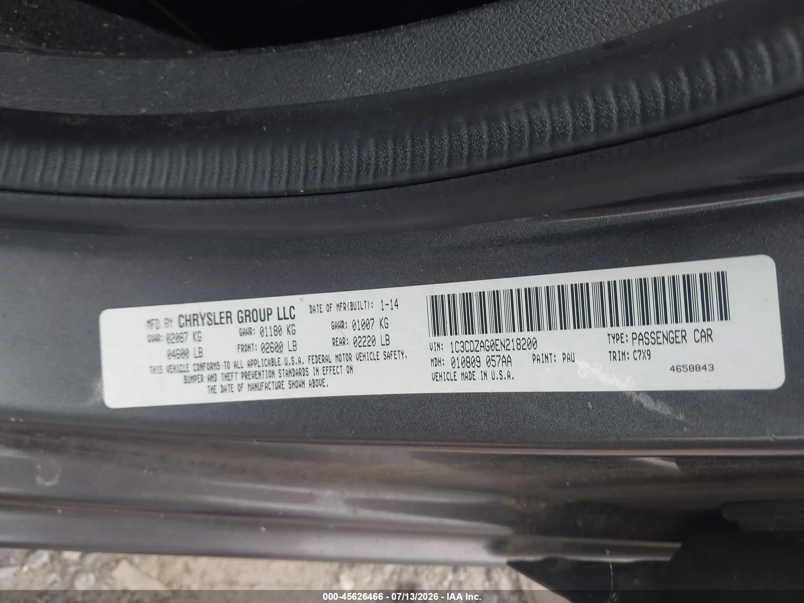 2014 Dodge Avenger Se Gray vin: 1C3CDZAG0EN218200
