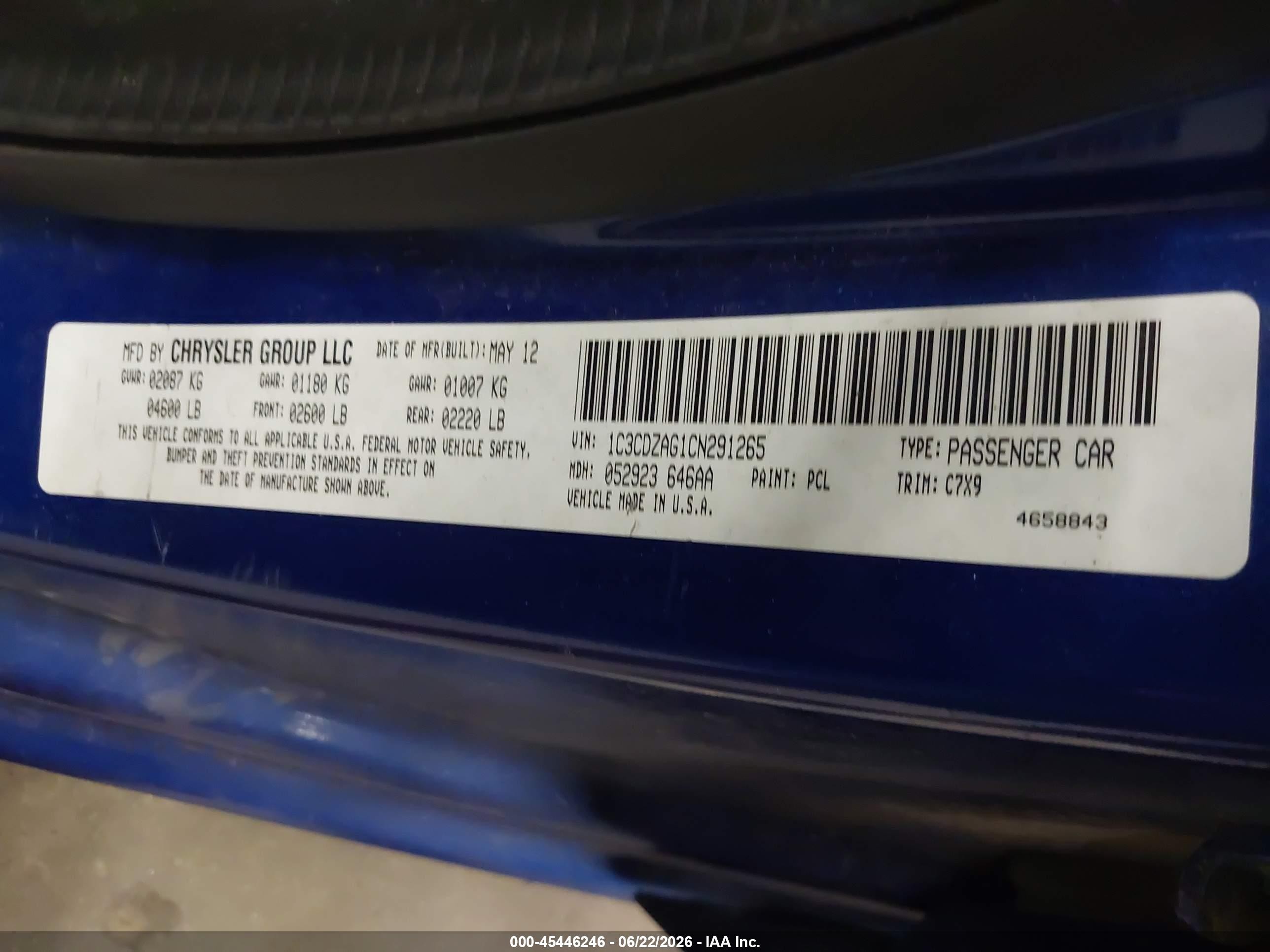 2012 Dodge Avenger Se Blue vin: 1C3CDZAG1CN291265