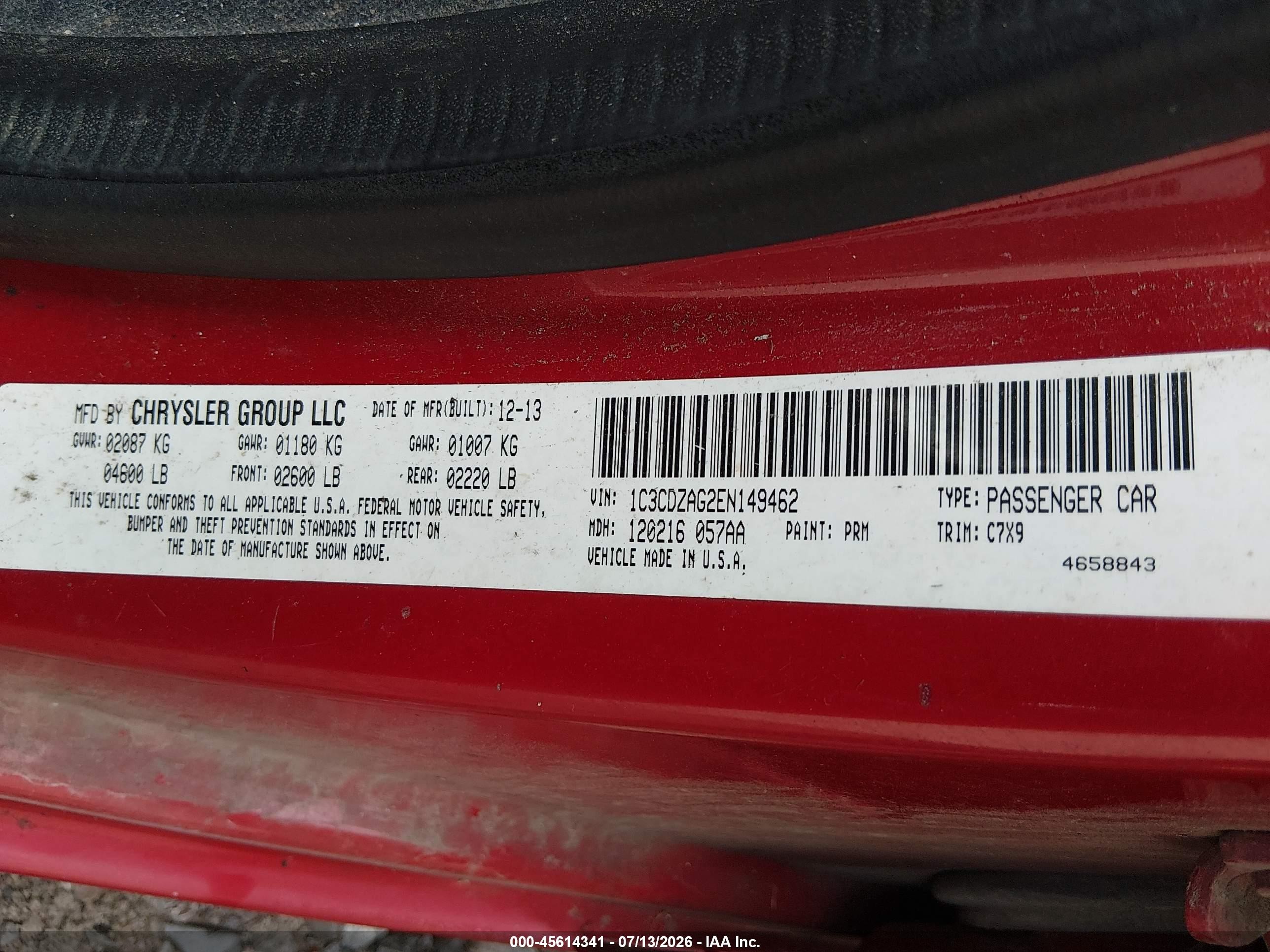 2014 Dodge Avenger Se Red vin: 1C3CDZAG2EN149462