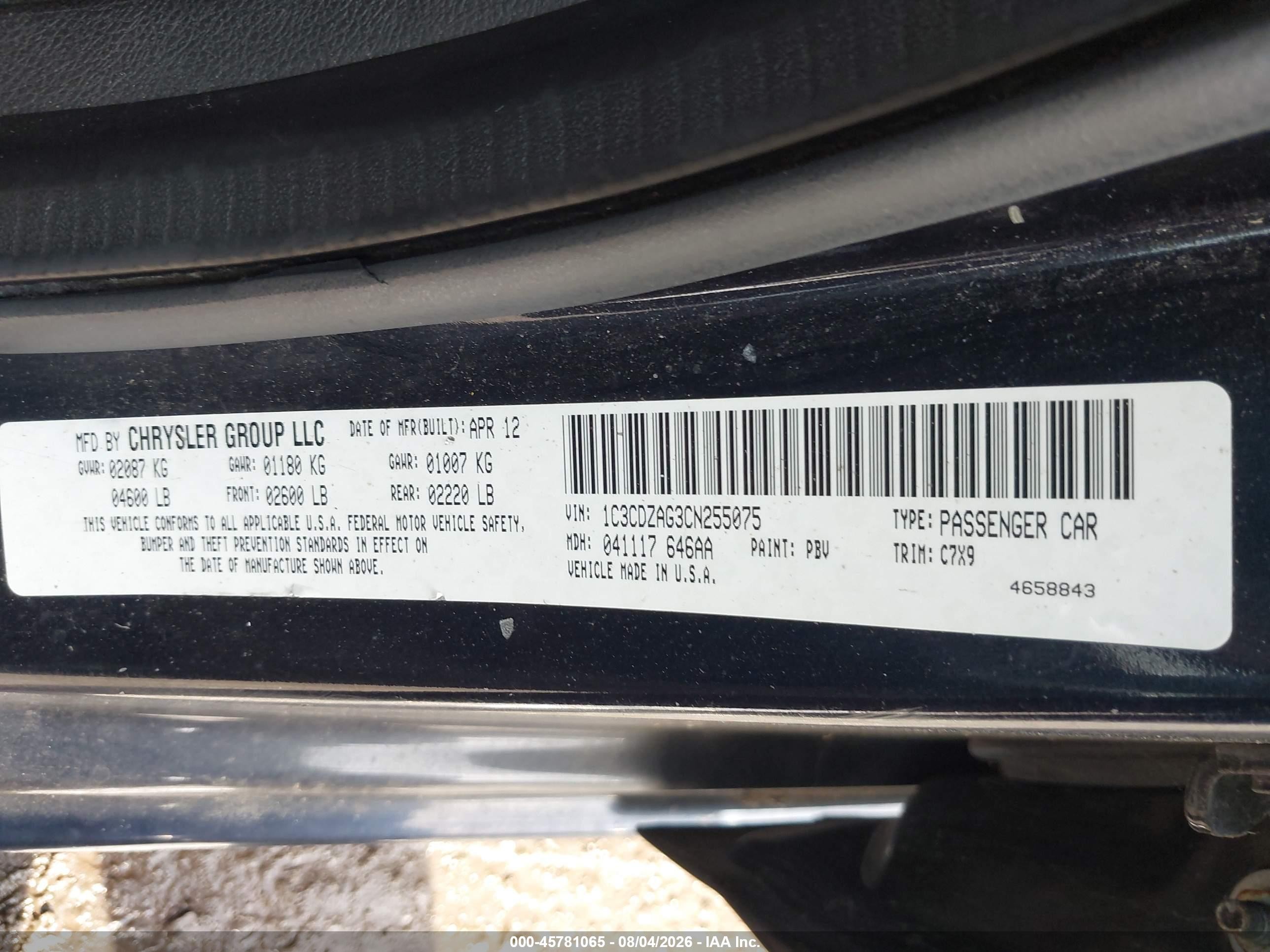 2012 Dodge Avenger Se Black vin: 1C3CDZAG3CN255075