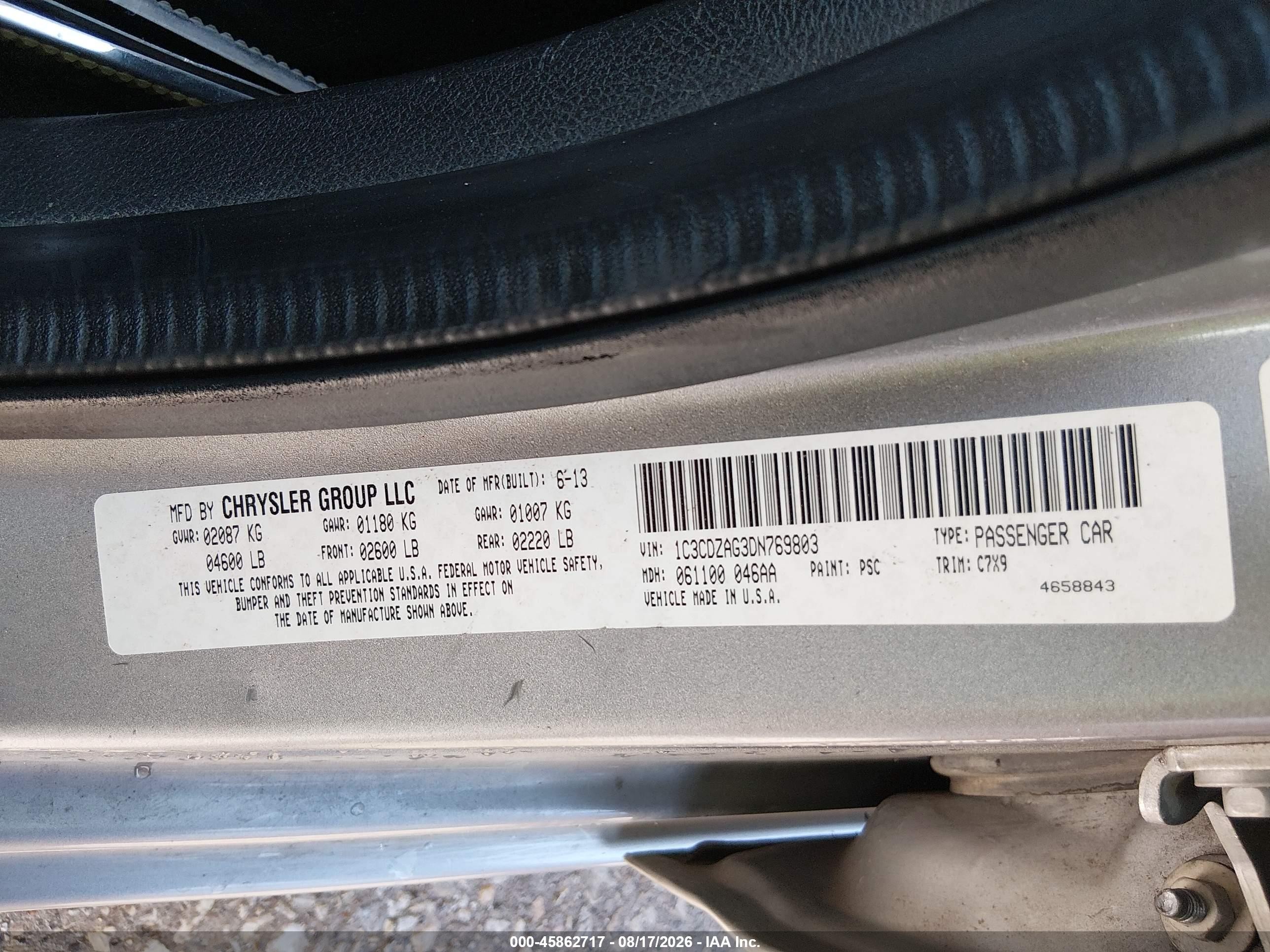 2013 Dodge Avenger Se V6 Серебряный vin: 1C3CDZAG3DN769803