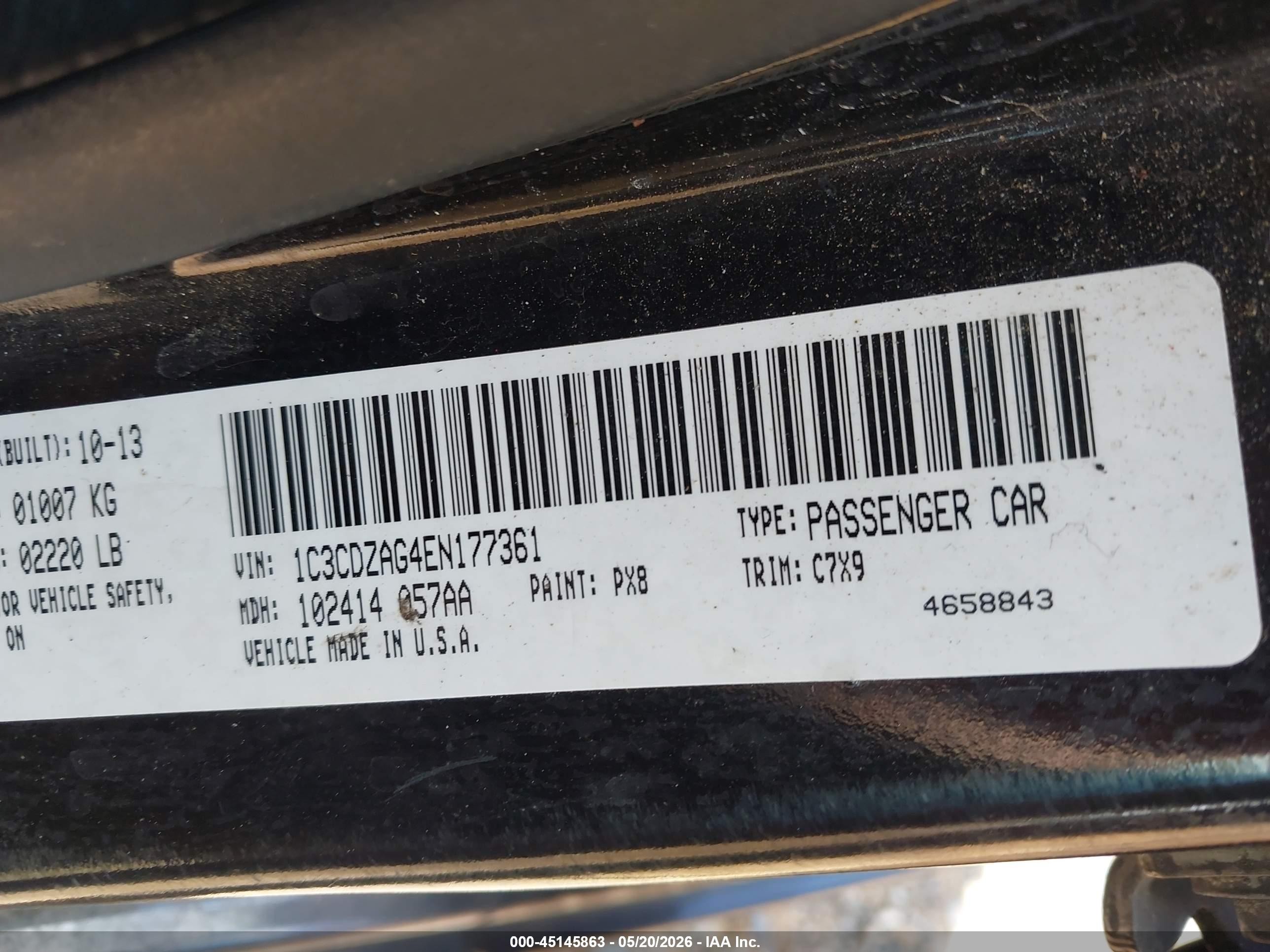2014 Dodge Avenger Se Black vin: 1C3CDZAG4EN177361