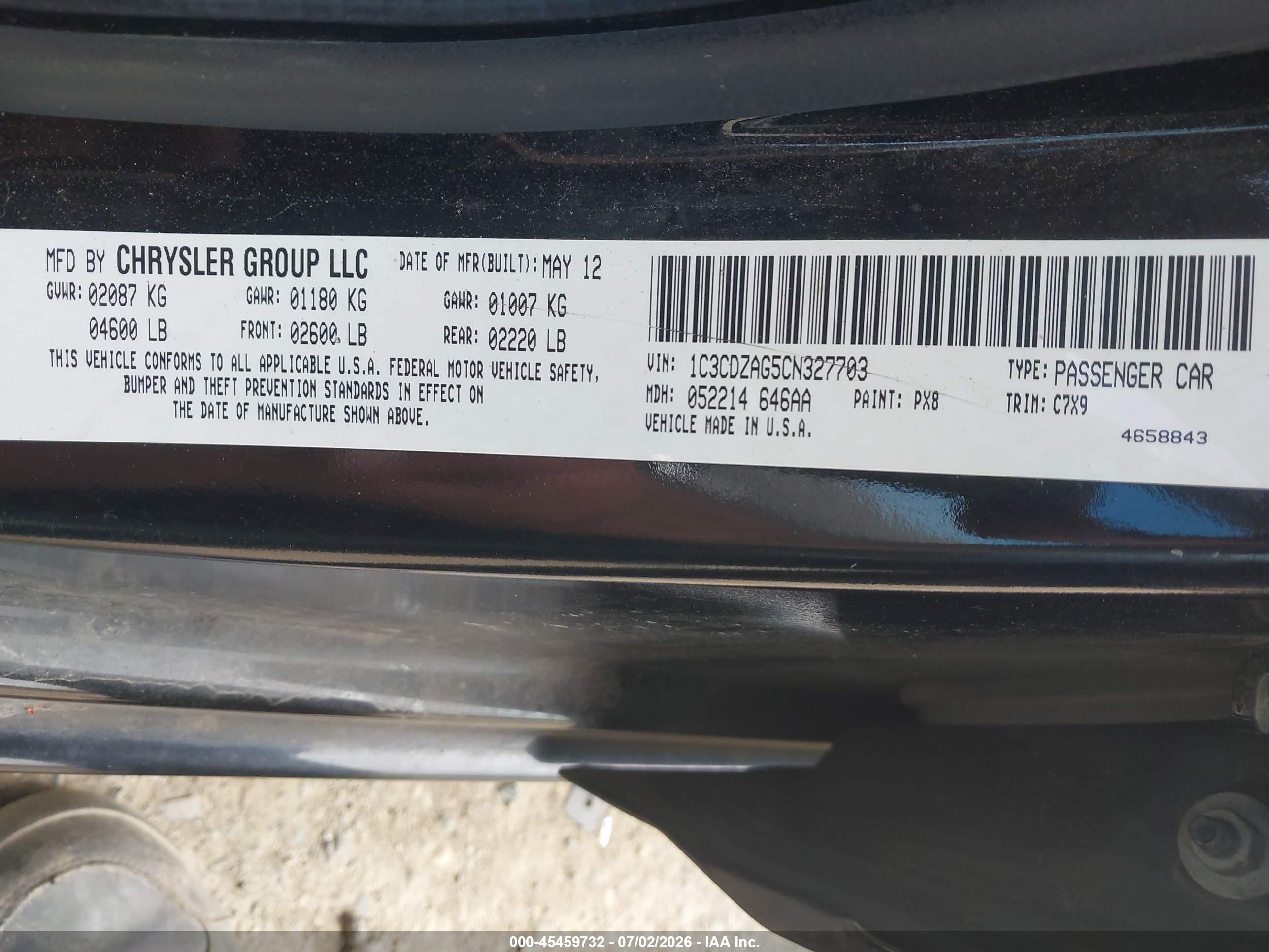 2012 Dodge Avenger Se Black vin: 1C3CDZAG5CN327703