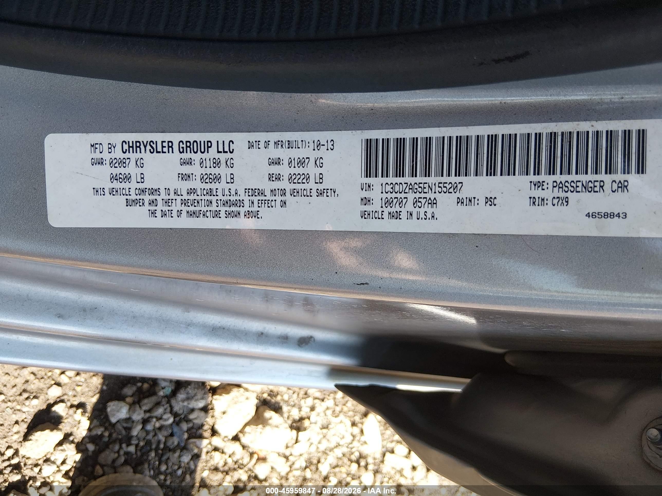 2014 Dodge Avenger Se Silver vin: 1C3CDZAG5EN155207